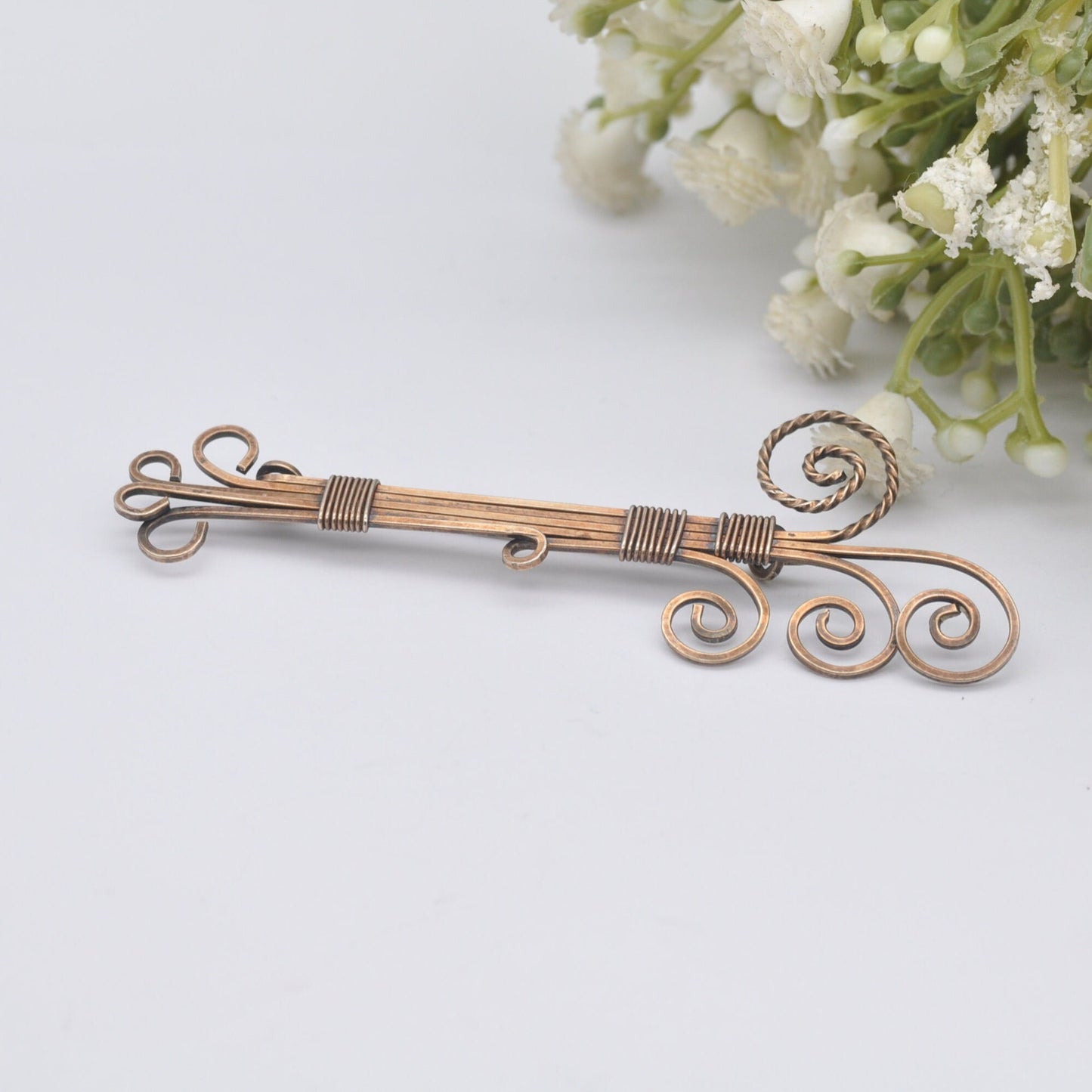 Antique Rolled Gold Bar Brooch - Large Statement Pin | Scrolling Design Wirework