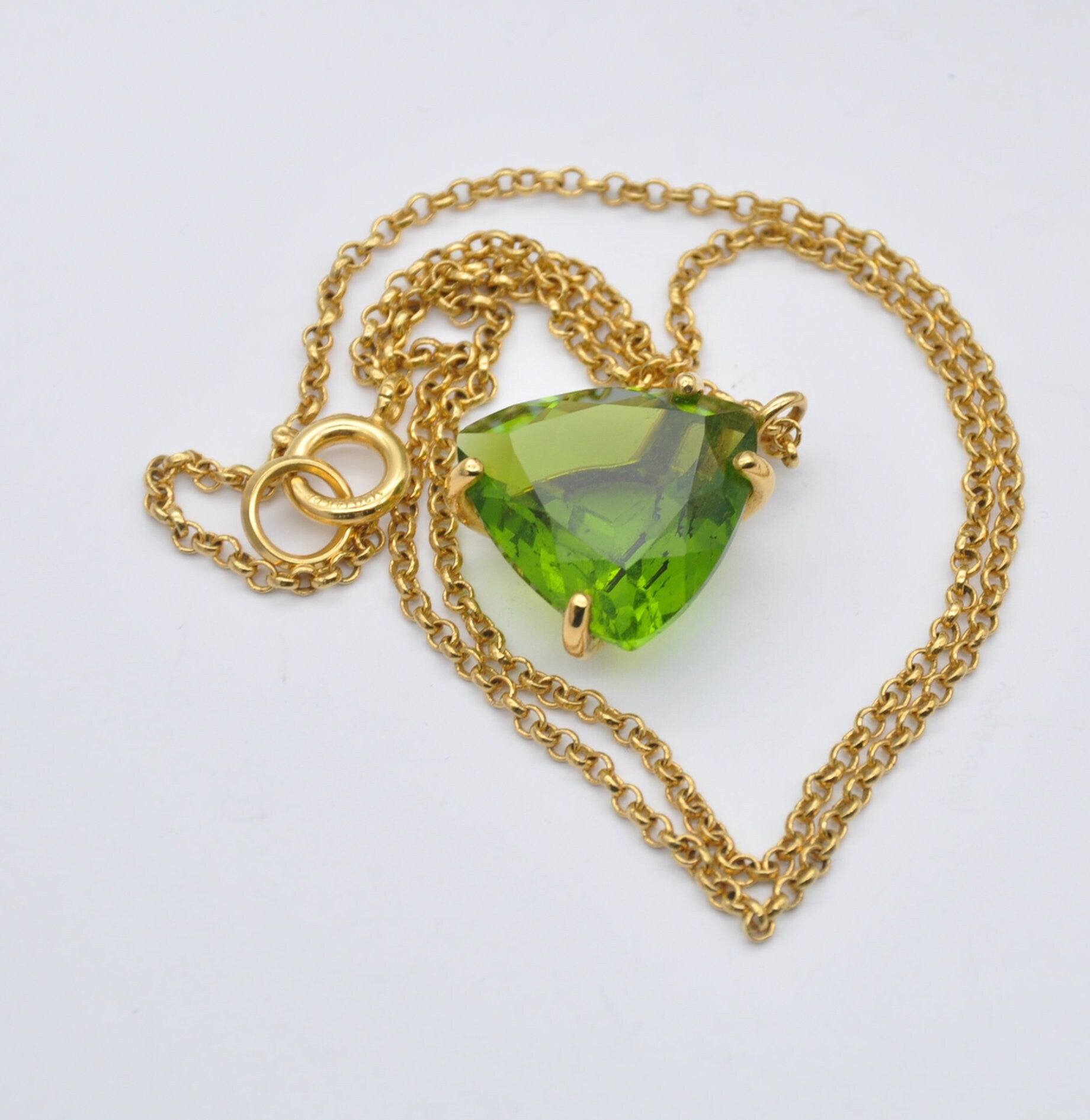 Vintage Gold Filled Green Glass Stone Pendant Necklace on Original Chain - Quality Mid-Century Costume Jewellery