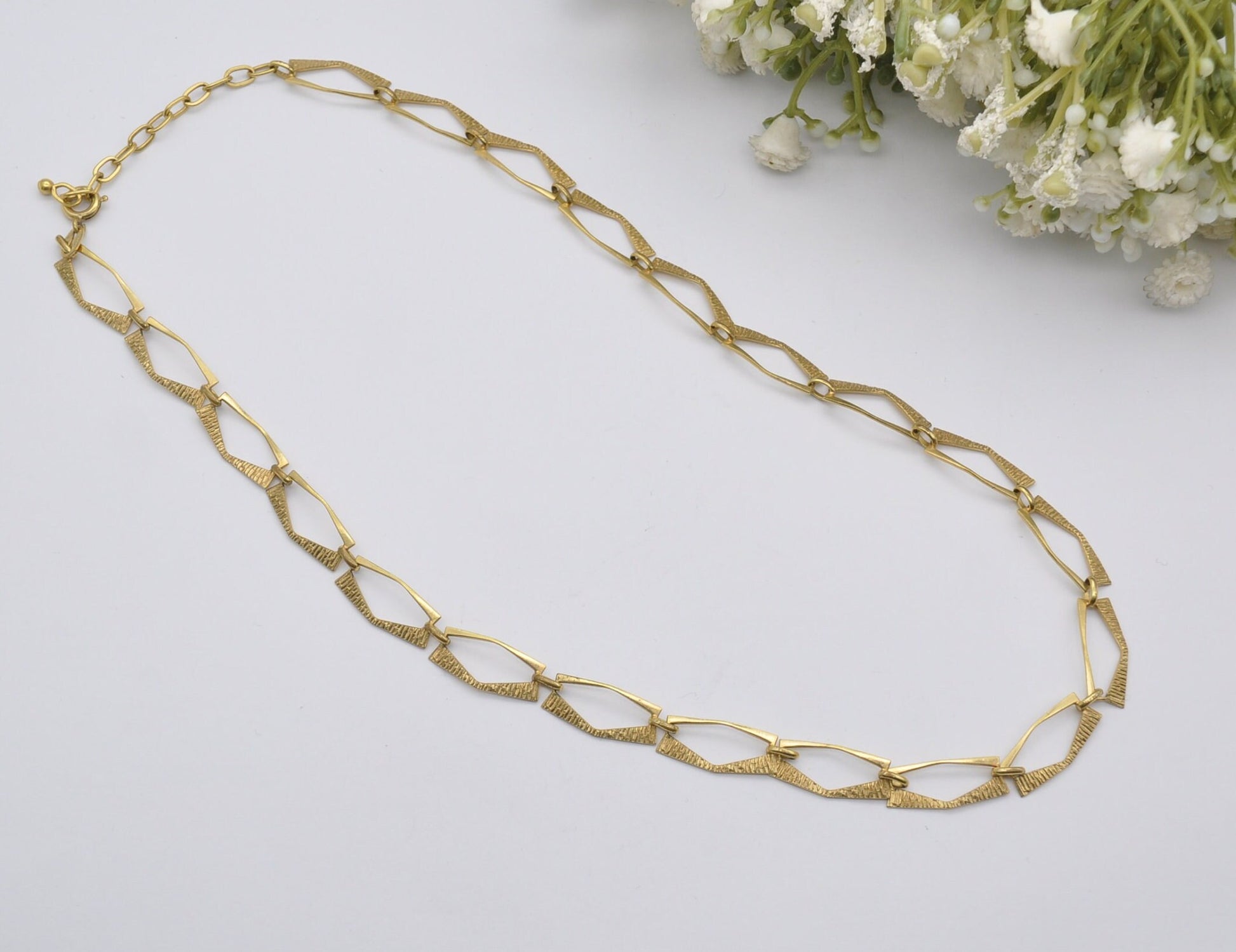 Vintage German Rolled Gold Choker Necklace by Friedrich Speidel SP - Mid-Century Designer | Textured Panels | 42cm 16.5" Adjustable