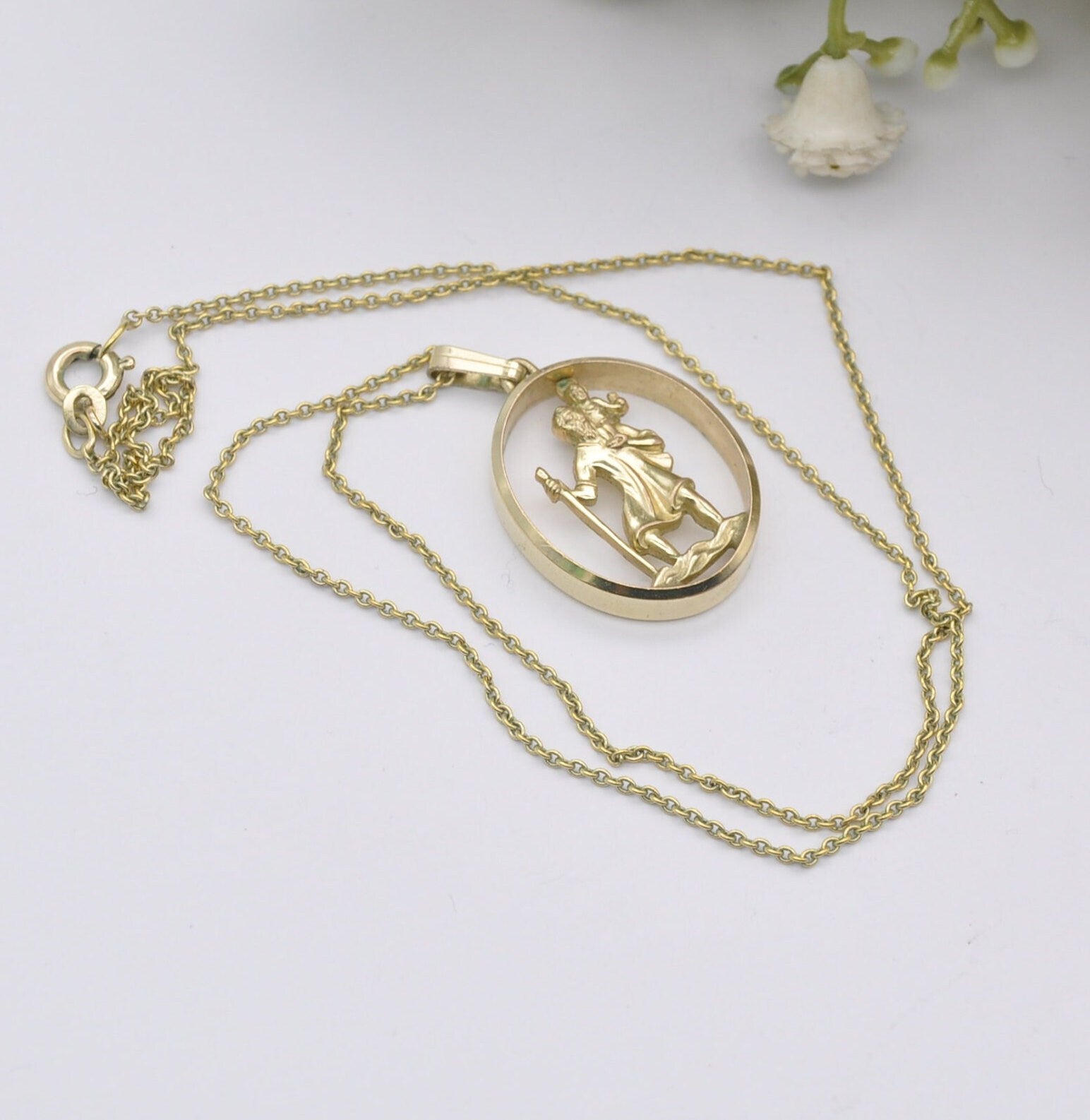 Vintage Kollmar & Jourdan St Christopher Pendant Necklace on Original Chain - Gold Plated | German Designers KJ | Mid-Century Costume