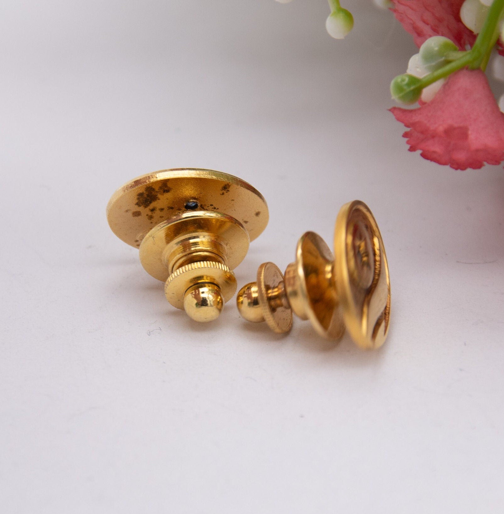 Vintage Sterling Silver Sapphire Pin Badges Gold Plated - Tie Pin | Lapel Pin | Matching Pair