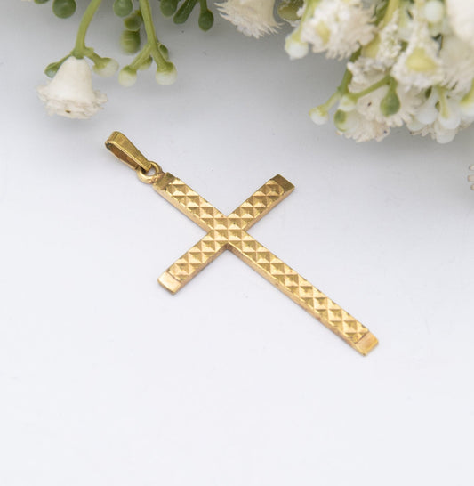 Vintage Andreas Daub Cross Pendant Gold Plated A*D - Mid-Century Textured Design | Large Christian Cross