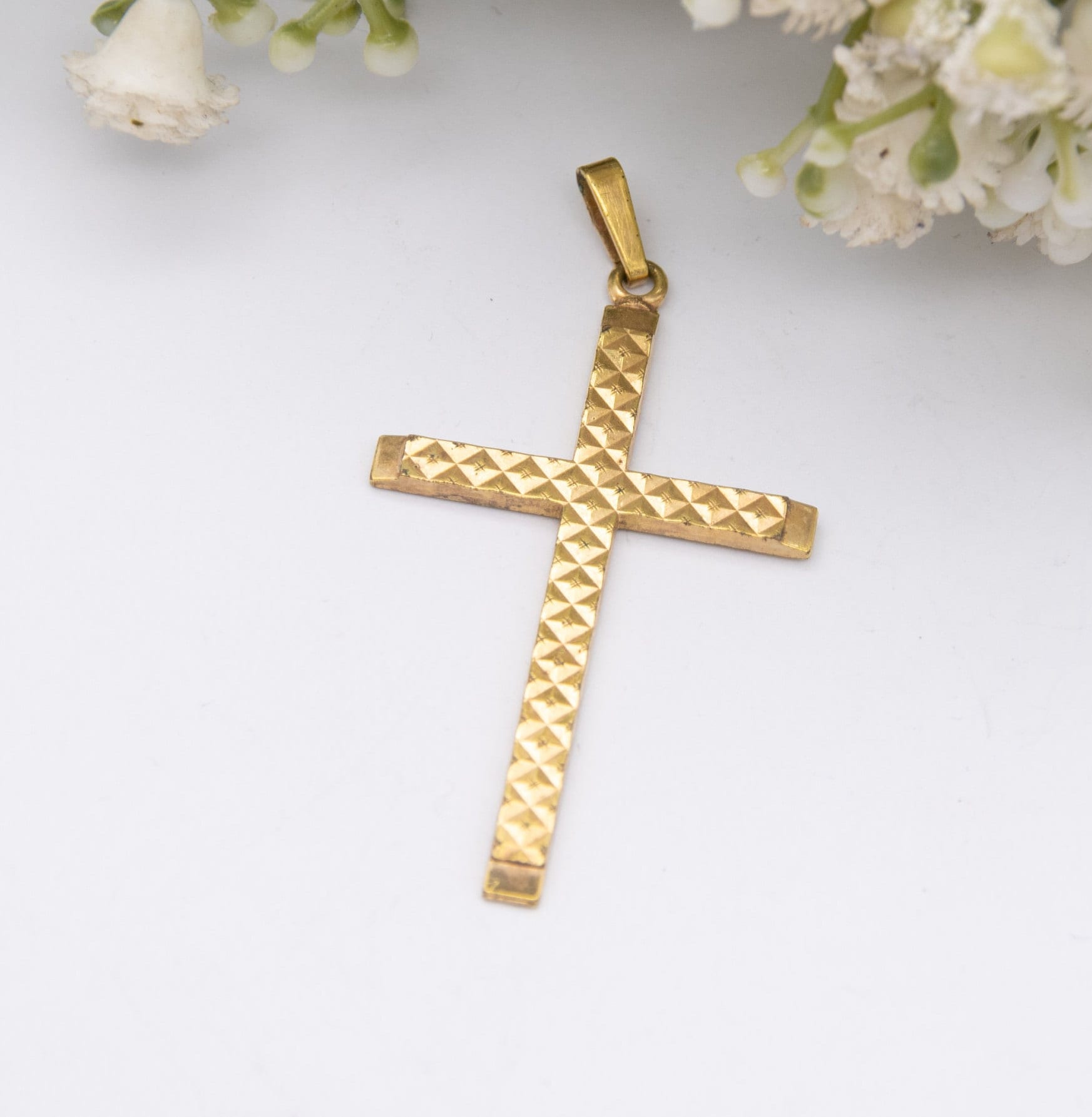 Vintage Andreas Daub Cross Pendant Gold Plated A*D - Mid-Century Textured Design | Large Christian Cross