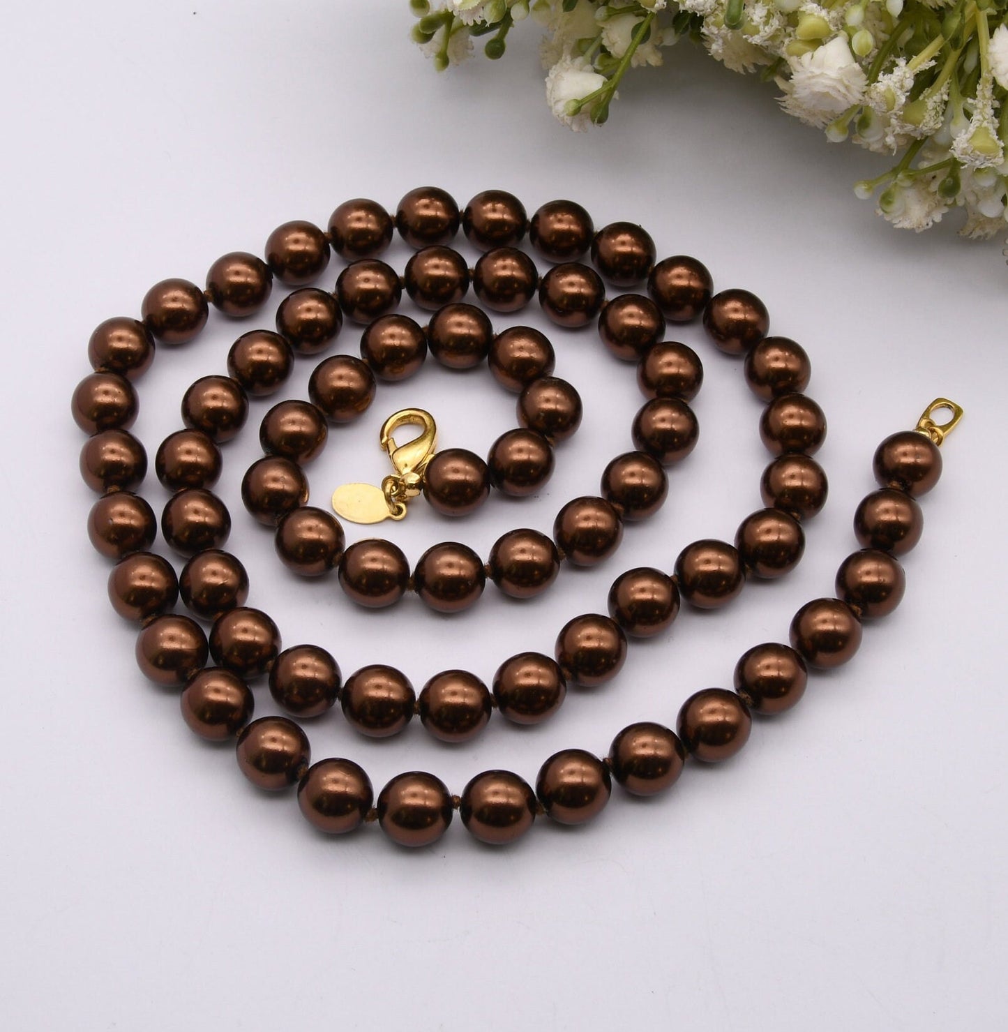 Vintage Joan Rivers Signed Beaded Brown Necklace with Gold Tone Clasp - Designer Costume Jewellery | Long Statement Necklace