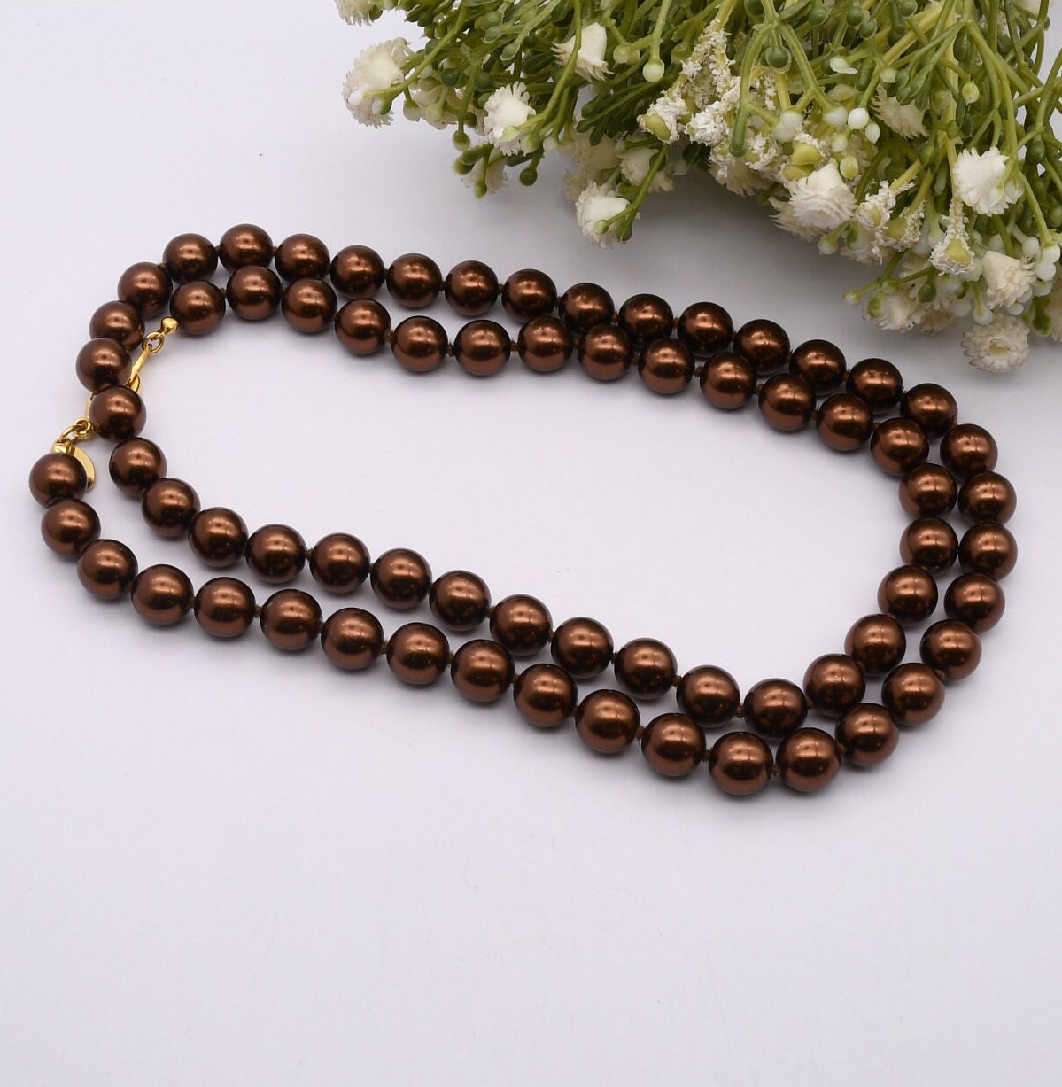 Vintage Joan Rivers Signed Beaded Brown Necklace with Gold Tone Clasp - Designer Costume Jewellery | Long Statement Necklace