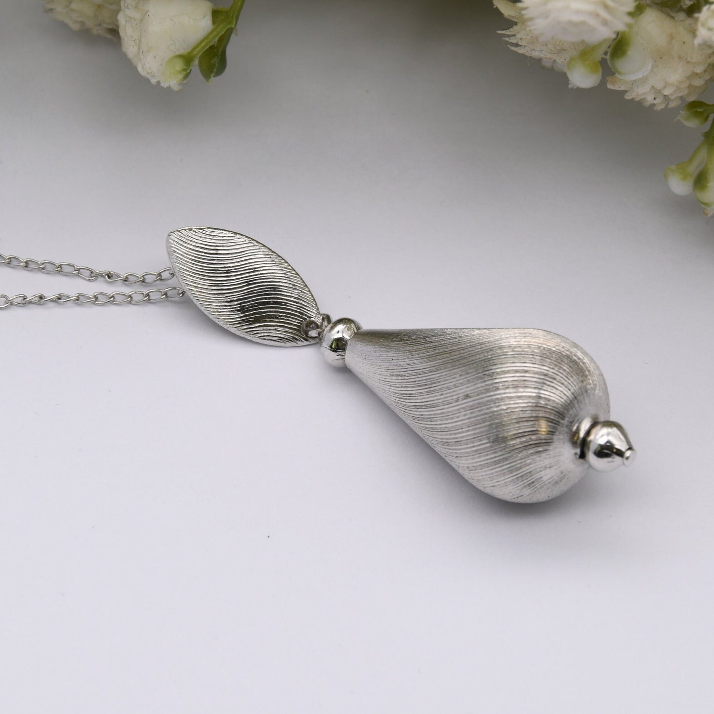 Vintage Sarah Coventry Pendant Necklace - Silver Tone | Mid-Century Brand | Large Teardrop