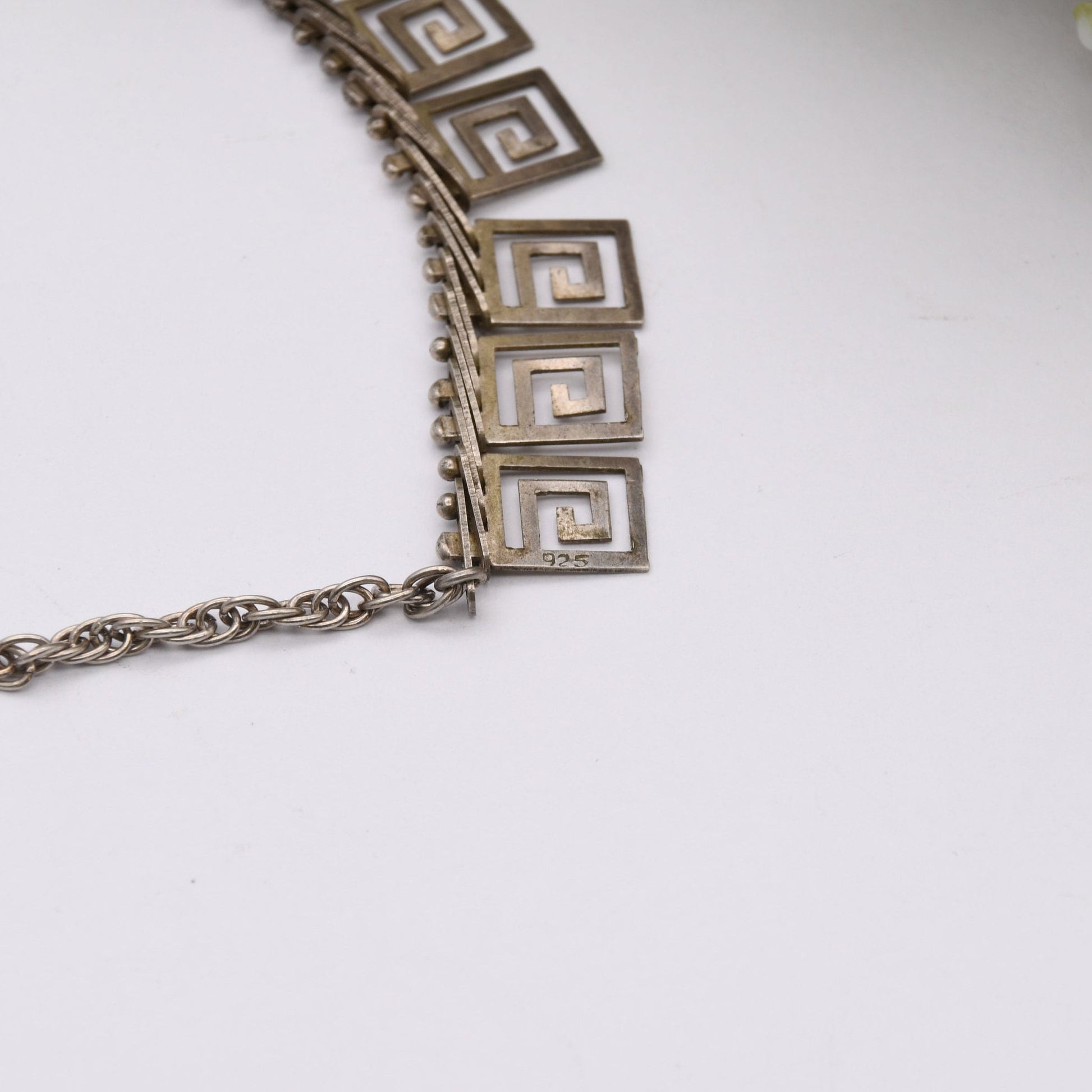 Vintage Sterling Silver Greek Key Necklace - Meander Design | Prince of Wales Chain