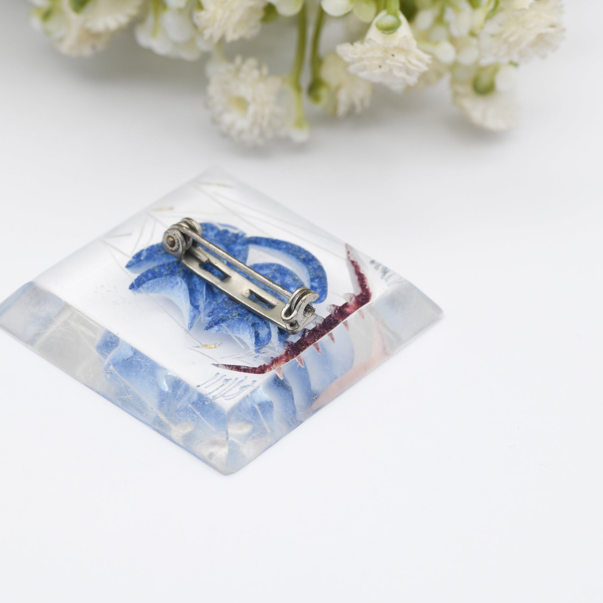 Vintage Lucite Reverse Carved Sailing Ship Brooch - Hand Painted | Early Plastic Costume Jewellery