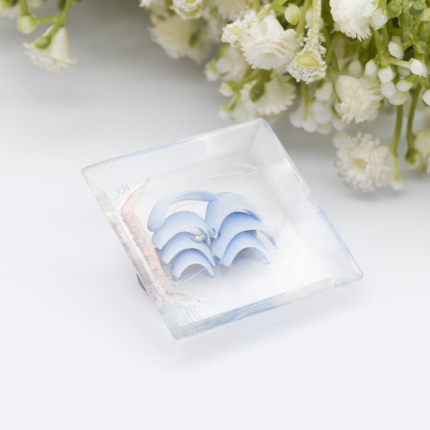 Vintage Lucite Reverse Carved Sailing Ship Brooch - Hand Painted | Early Plastic Costume Jewellery