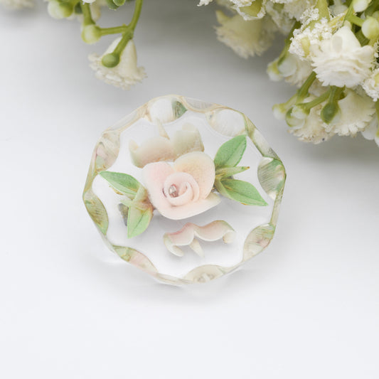 Vintage Lucite Reverse Carved Rose Flower Brooch - Hand Painted | Early Plastic Costume Jewellery