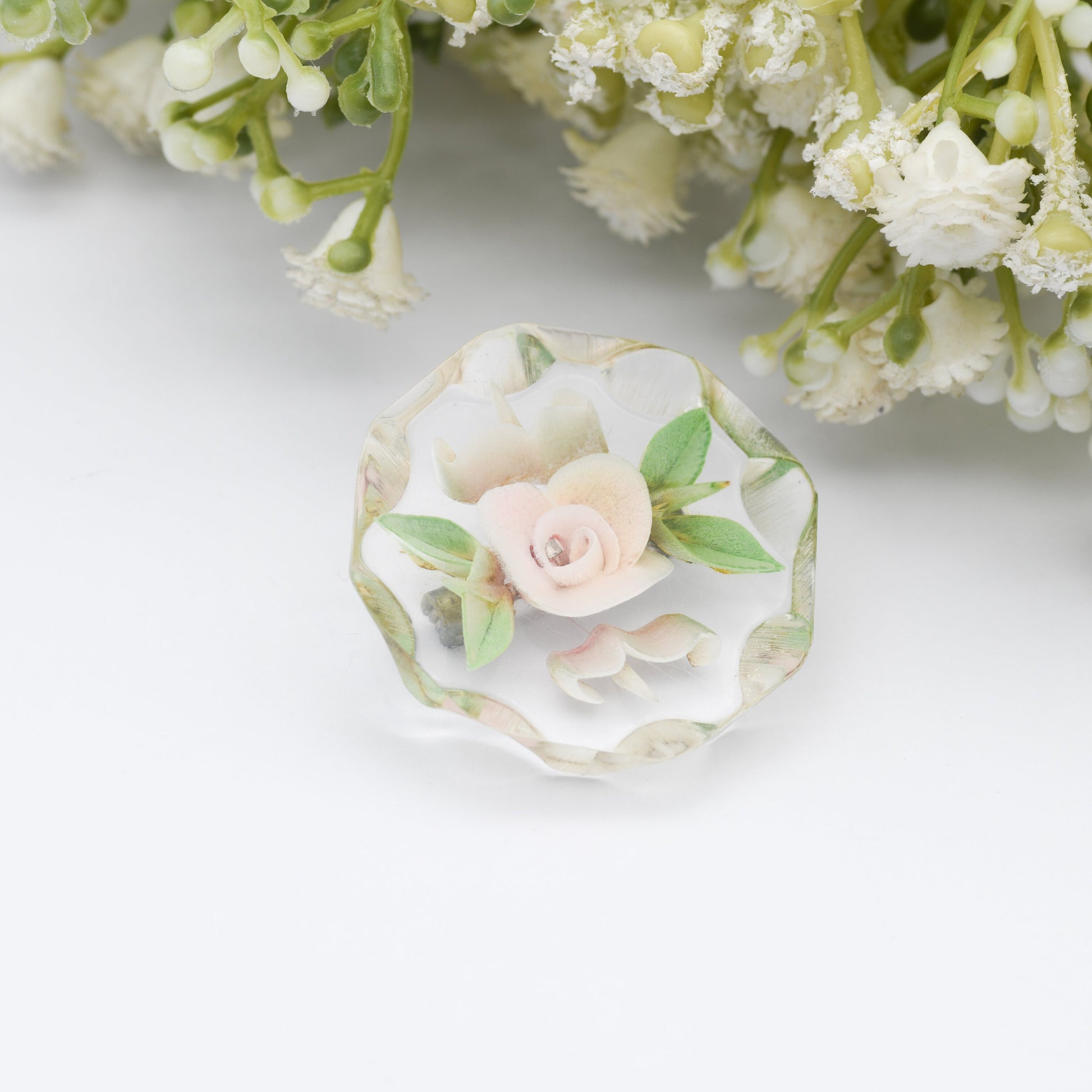 Vintage Lucite Reverse Carved Rose Flower Brooch - Hand Painted | Early Plastic Costume Jewellery