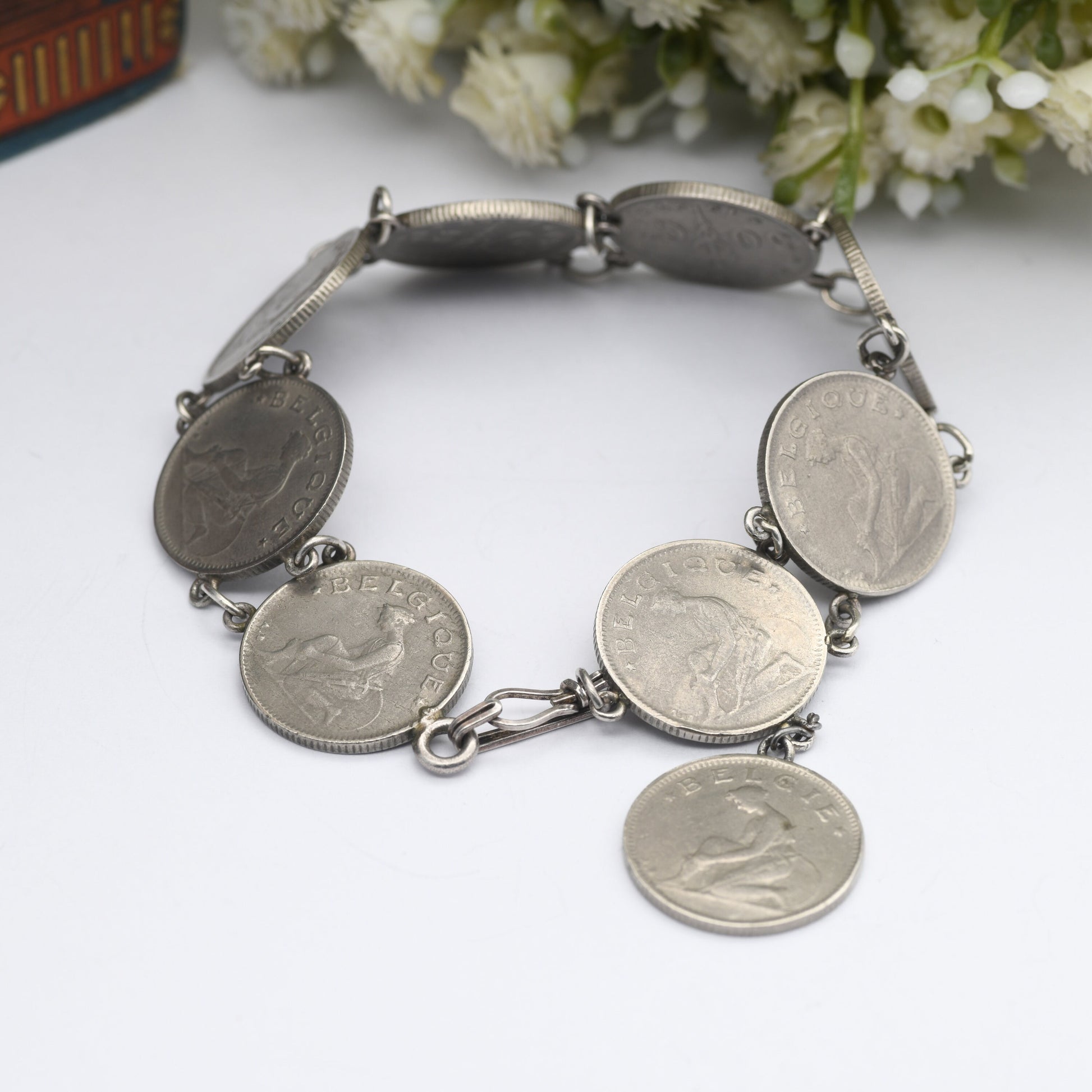 Antique Belgian Coin Bracelet 50 Centimes - 1922 to 1929 | French Text | Dutch Text | Vintage Coin Jewellery