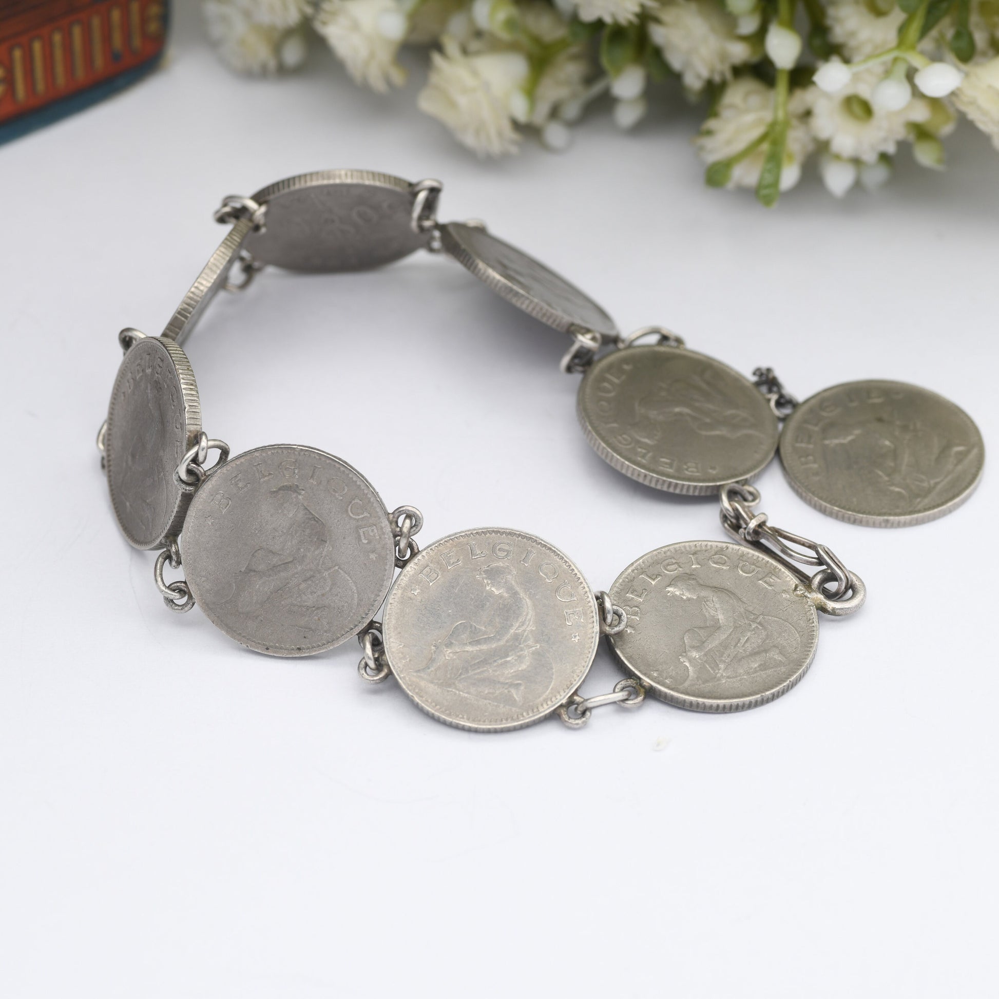Antique Belgian Coin Bracelet 50 Centimes - 1922 to 1929 | French Text | Dutch Text | Vintage Coin Jewellery
