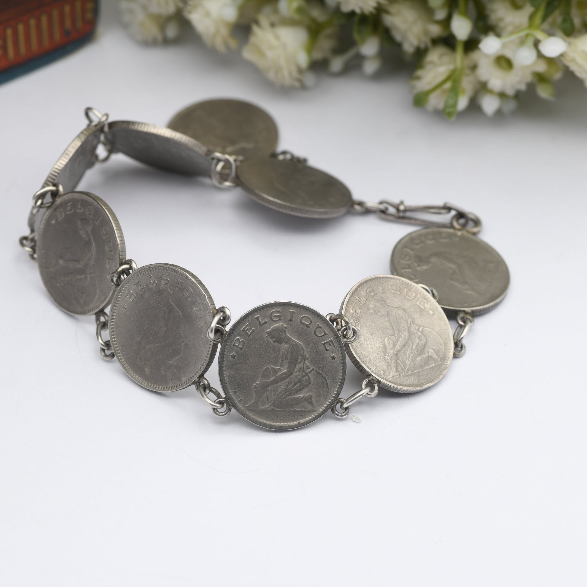 Antique Belgian Coin Bracelet 50 Centimes - 1922 to 1929 | French Text | Dutch Text | Vintage Coin Jewellery