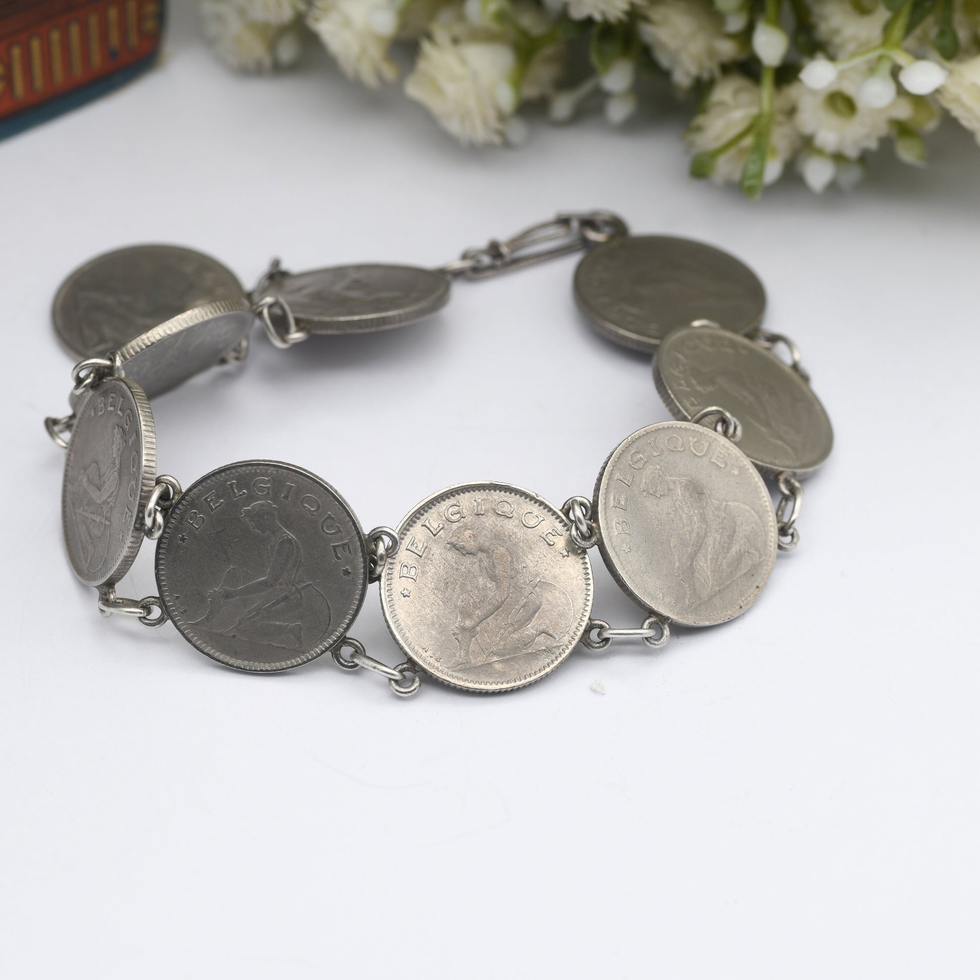 Antique Belgian Coin Bracelet 50 Centimes - 1922 to 1929 | French Text | Dutch Text | Vintage Coin Jewellery