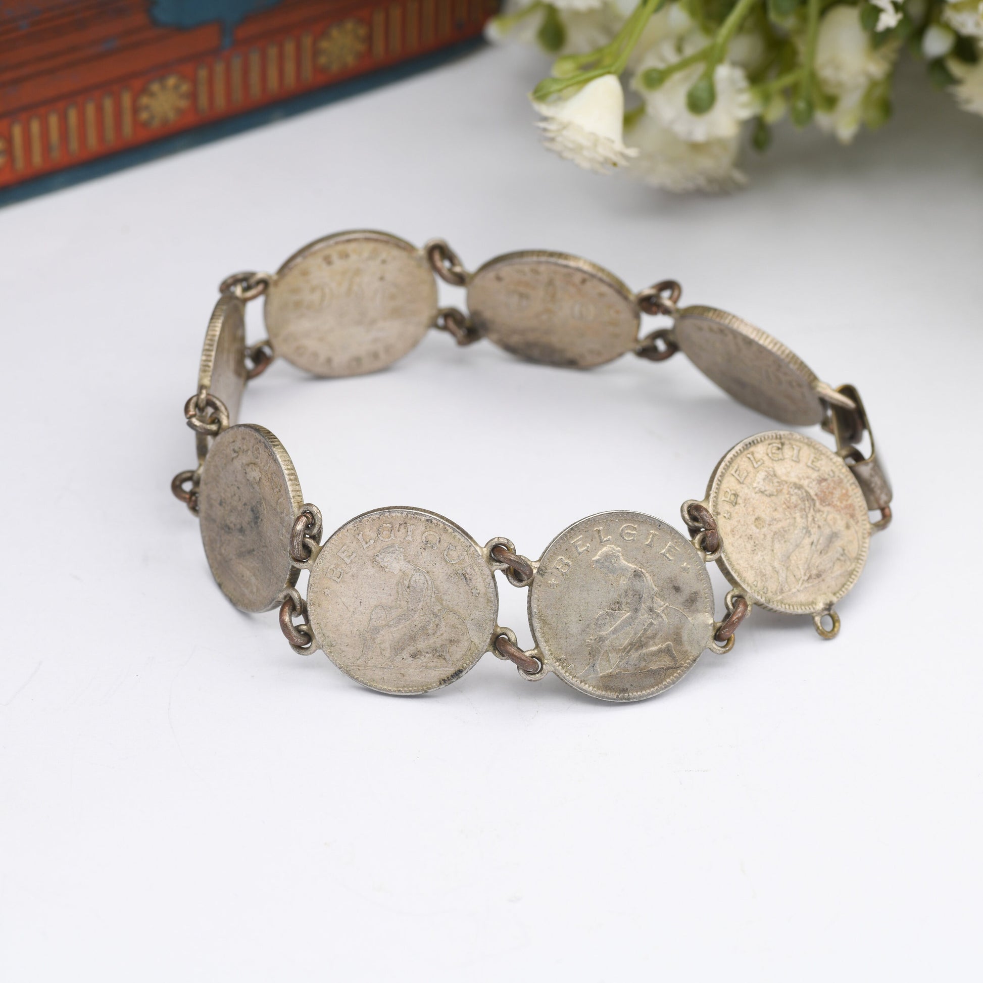 Antique Belgian Coin Bracelet 50 Centimes - 1923 to 1933 | French Text | Dutch Text | Vintage Coin Jewellery