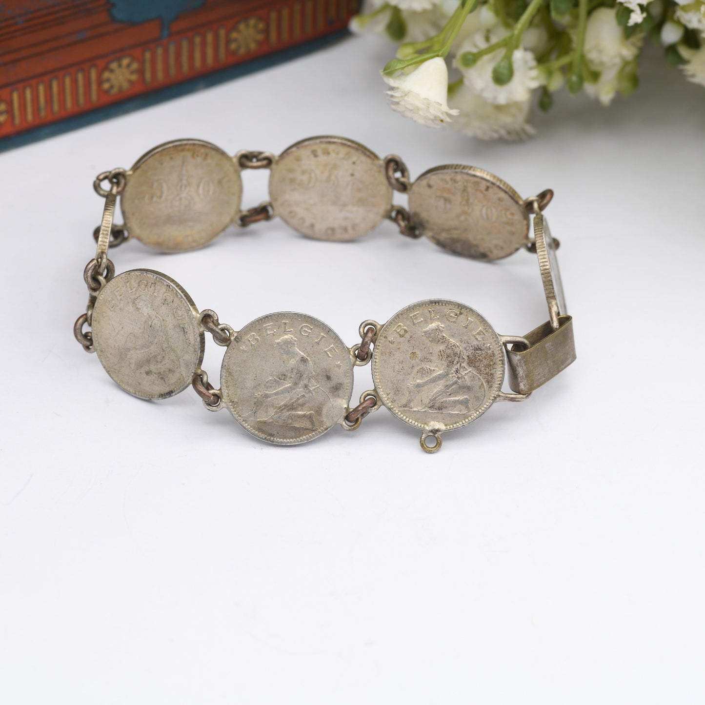 Antique Belgian Coin Bracelet 50 Centimes - 1923 to 1933 | French Text | Dutch Text | Vintage Coin Jewellery