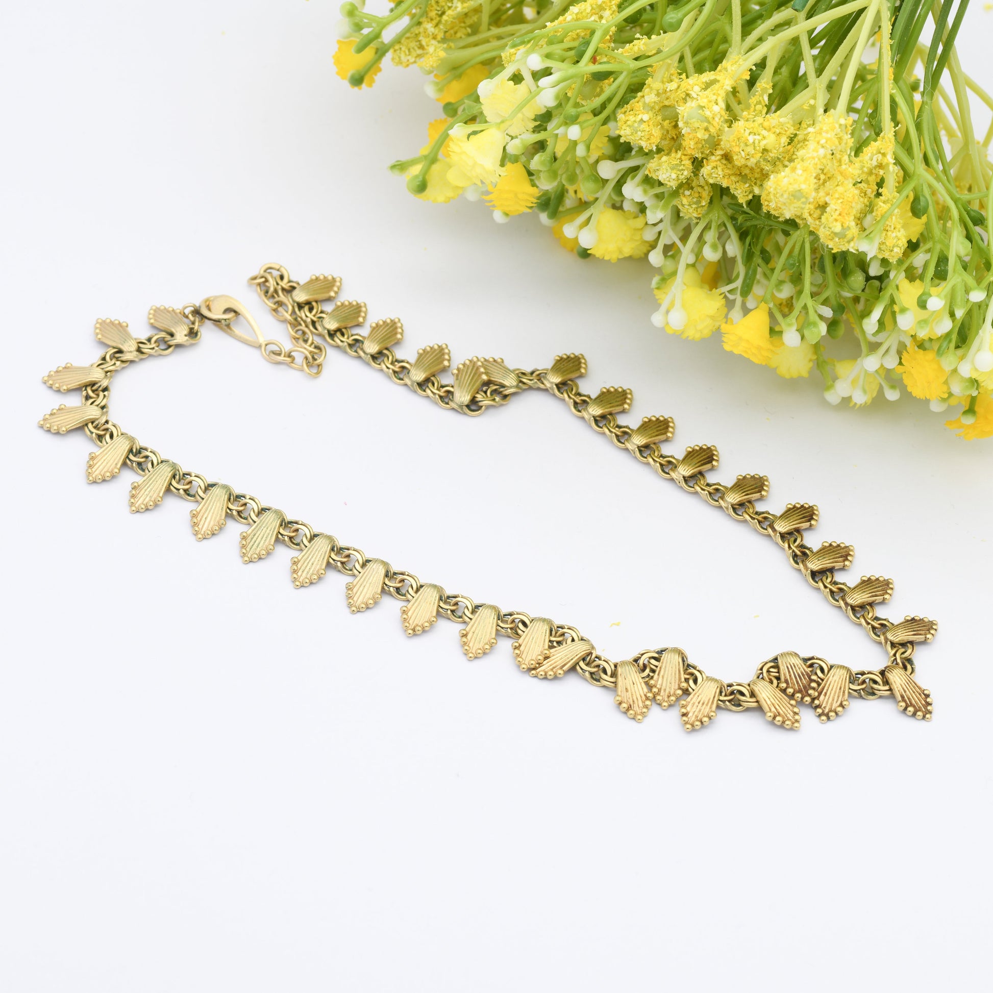 Vintage German Rolled Gold Necklace by Kollmar & Jourdan KJ - Mid-Century Designer | Textured Panels | Egyptian Revival | 40cm - 45cm