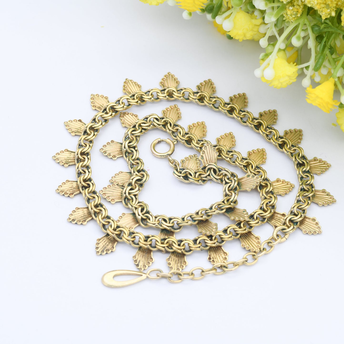 Vintage German Rolled Gold Necklace by Kollmar & Jourdan KJ - Mid-Century Designer | Textured Panels | Egyptian Revival | 40cm - 45cm