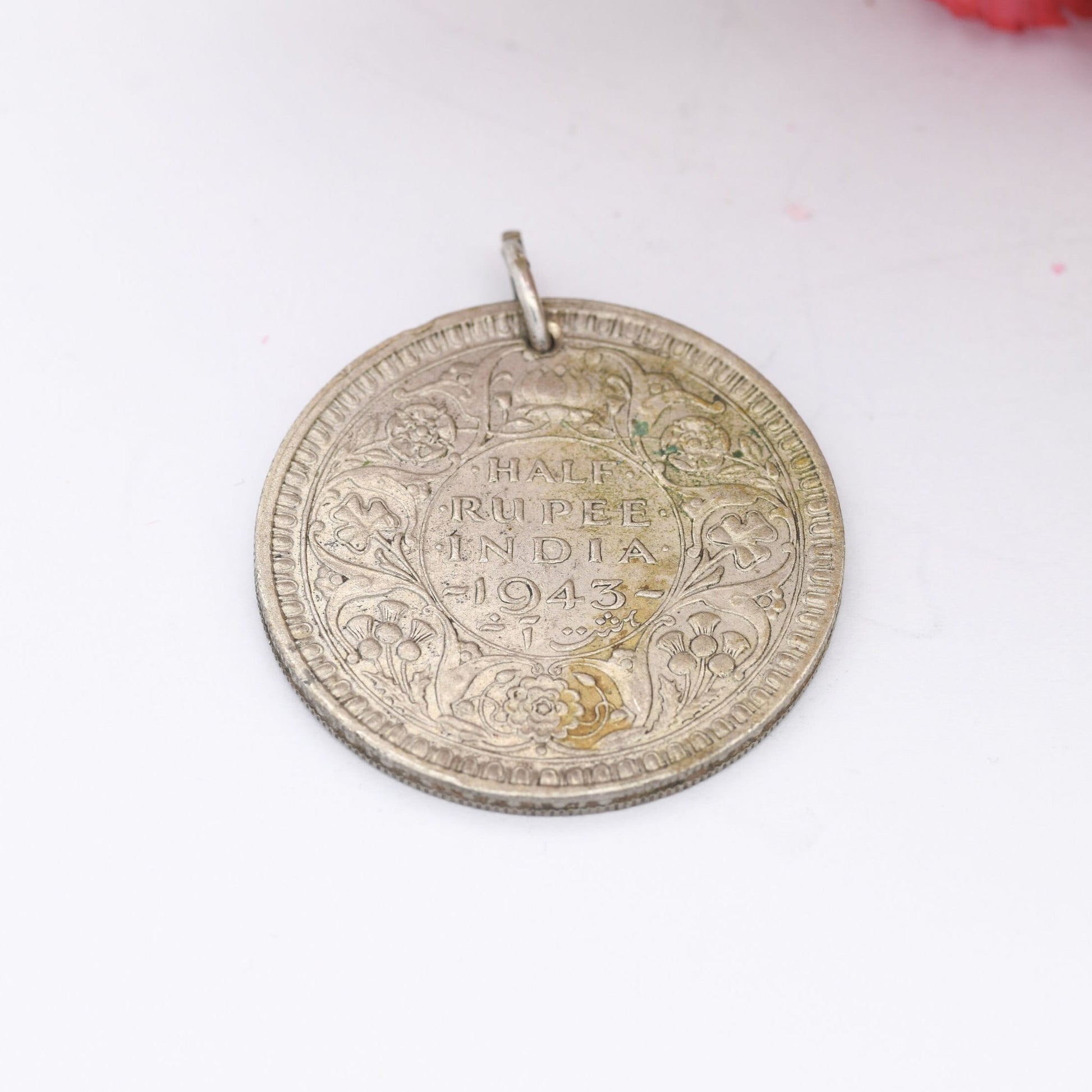 Vintage 1943 Silver George VI Half Rupee India Coin Pendant - British India Coin Jewellery | Pierced Coin