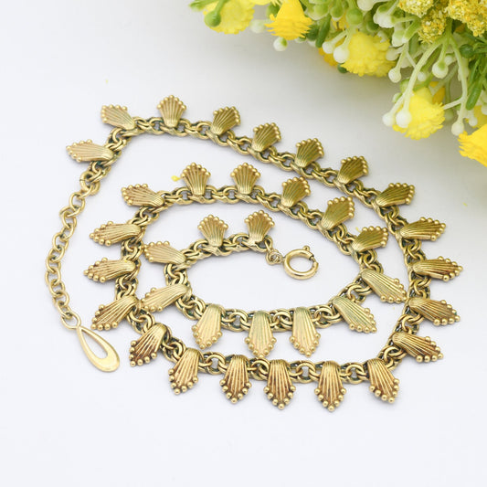 Vintage German Rolled Gold Necklace by Kollmar & Jourdan KJ - Mid-Century Designer | Textured Panels | Egyptian Revival | 40cm - 45cm