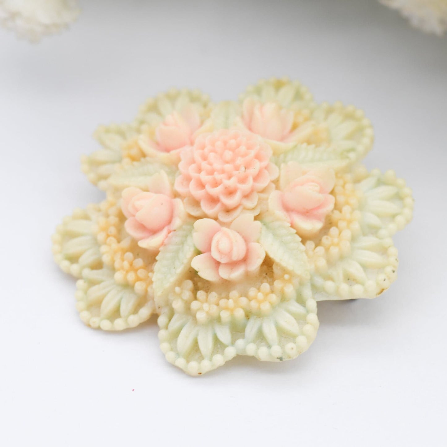 Vintage Early Plastic Flower Brooch - Pink and White Bouquet | Early Plastic Costume Jewellery