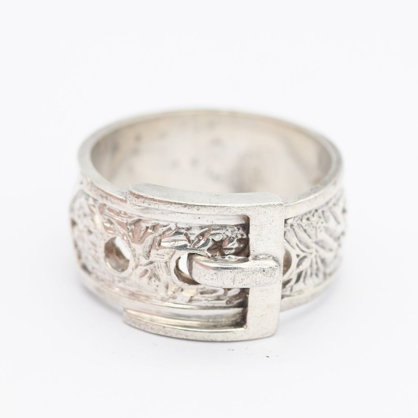 Vintage Sterling Silver Buckle Ring 1975 - Mid-Century Victoriana | Unisex Large Belt Ring Ornate Band | UK Size - U 1/2 | US Size - 10 1/4