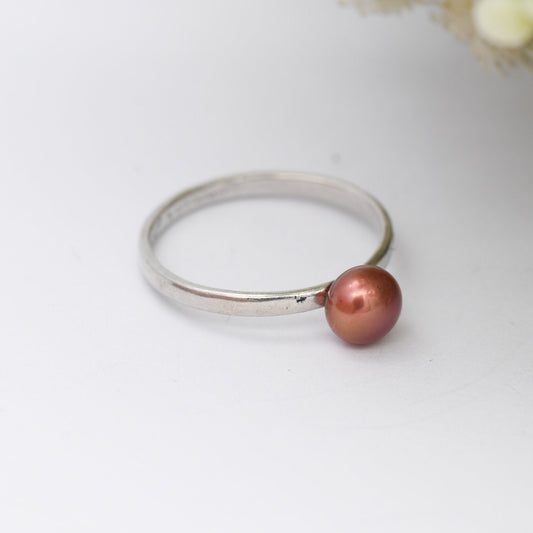Sterling Silver Honora Pearl Ring - Copper Peach Colour Cultured Pearl | UK Size - M | US Size - 6 1/4