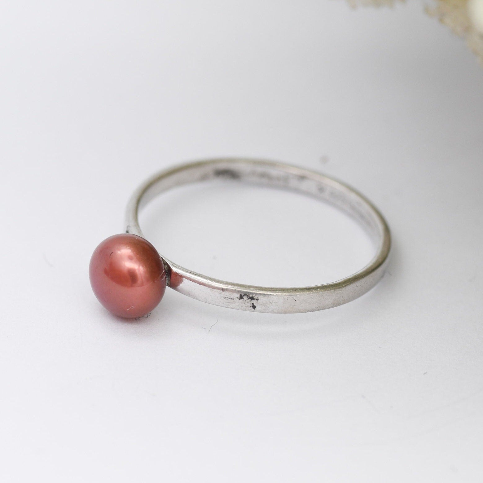 Sterling Silver Honora Pearl Ring - Copper Peach Colour Cultured Pearl | UK Size - M | US Size - 6 1/4