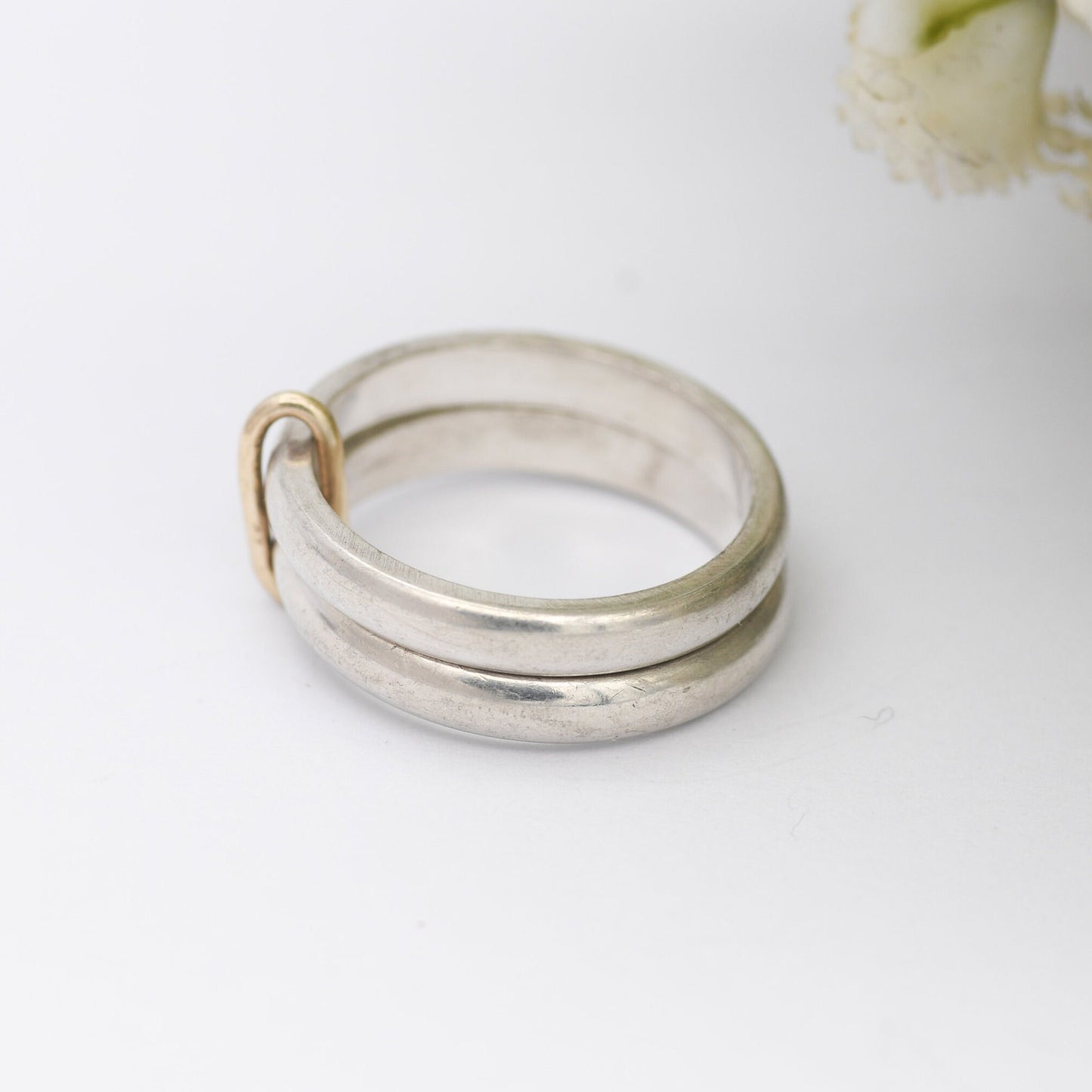 Vintage Sterling Silver Gold Wire Split Band Ring - Moving Fidget Ring | Two Bands Tied Together | UK Size - M 1/2 | US Size - 6 1/2