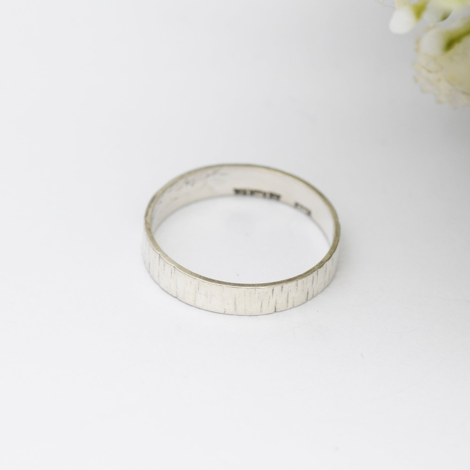 Vintage Sterling Silver Bark Textured Band Ring 1970 - Minimalist Mid-Century | UK Size - Q | US Size - 8 1/4