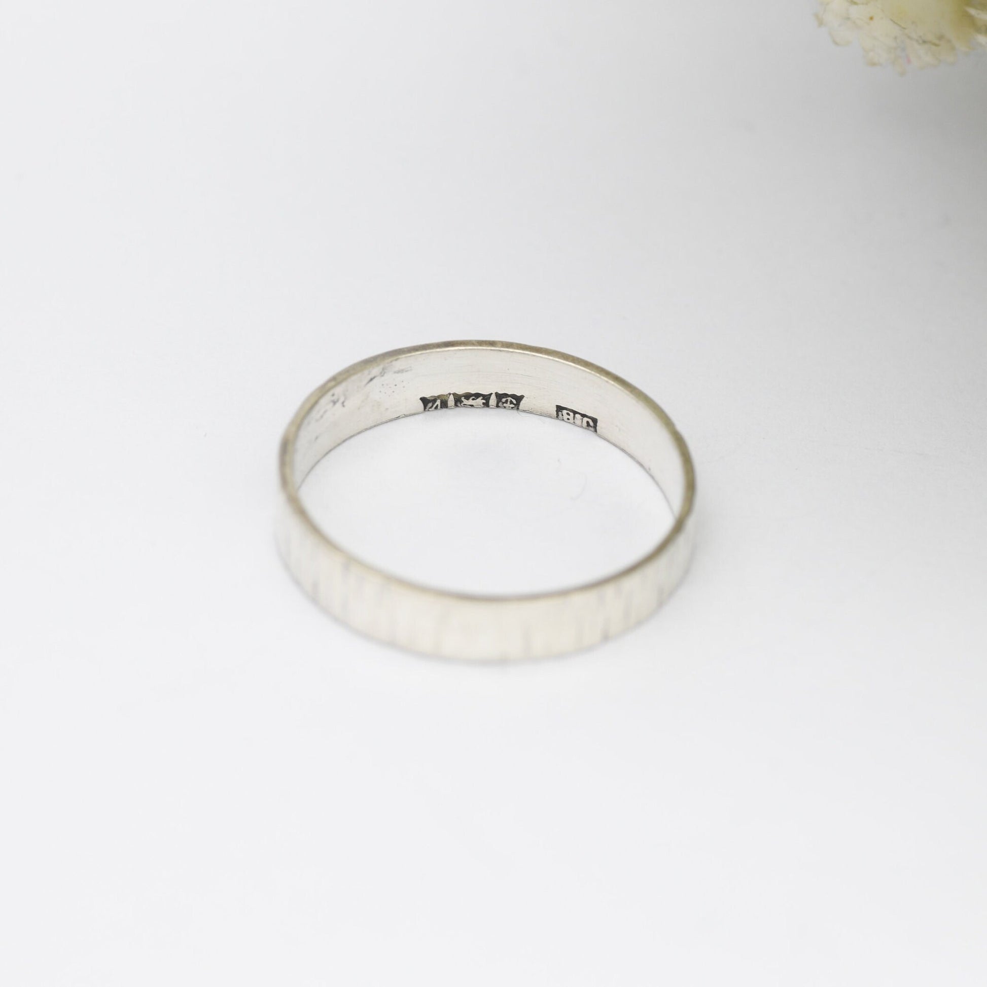 Vintage Sterling Silver Bark Textured Band Ring 1970 - Minimalist Mid-Century | UK Size - Q | US Size - 8 1/4