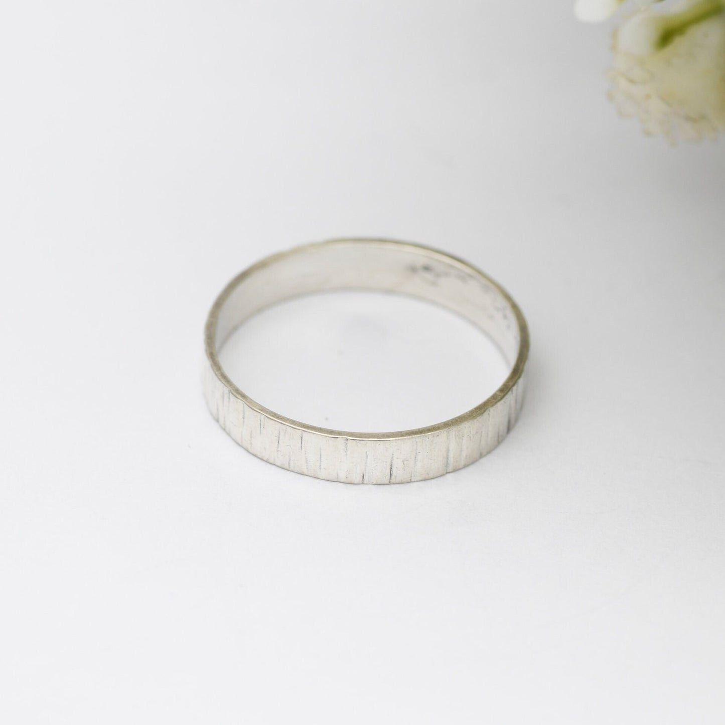 Vintage Sterling Silver Bark Textured Band Ring 1970 - Minimalist Mid-Century | UK Size - Q | US Size - 8 1/4