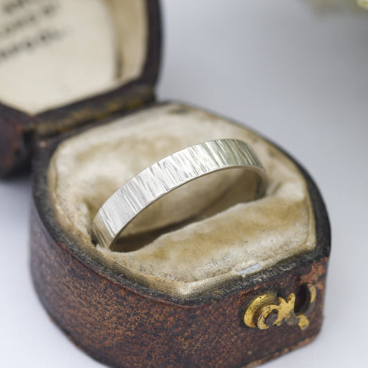 Vintage Sterling Silver Bark Textured Band Ring 1970 - Minimalist Mid-Century | UK Size - Q | US Size - 8 1/4