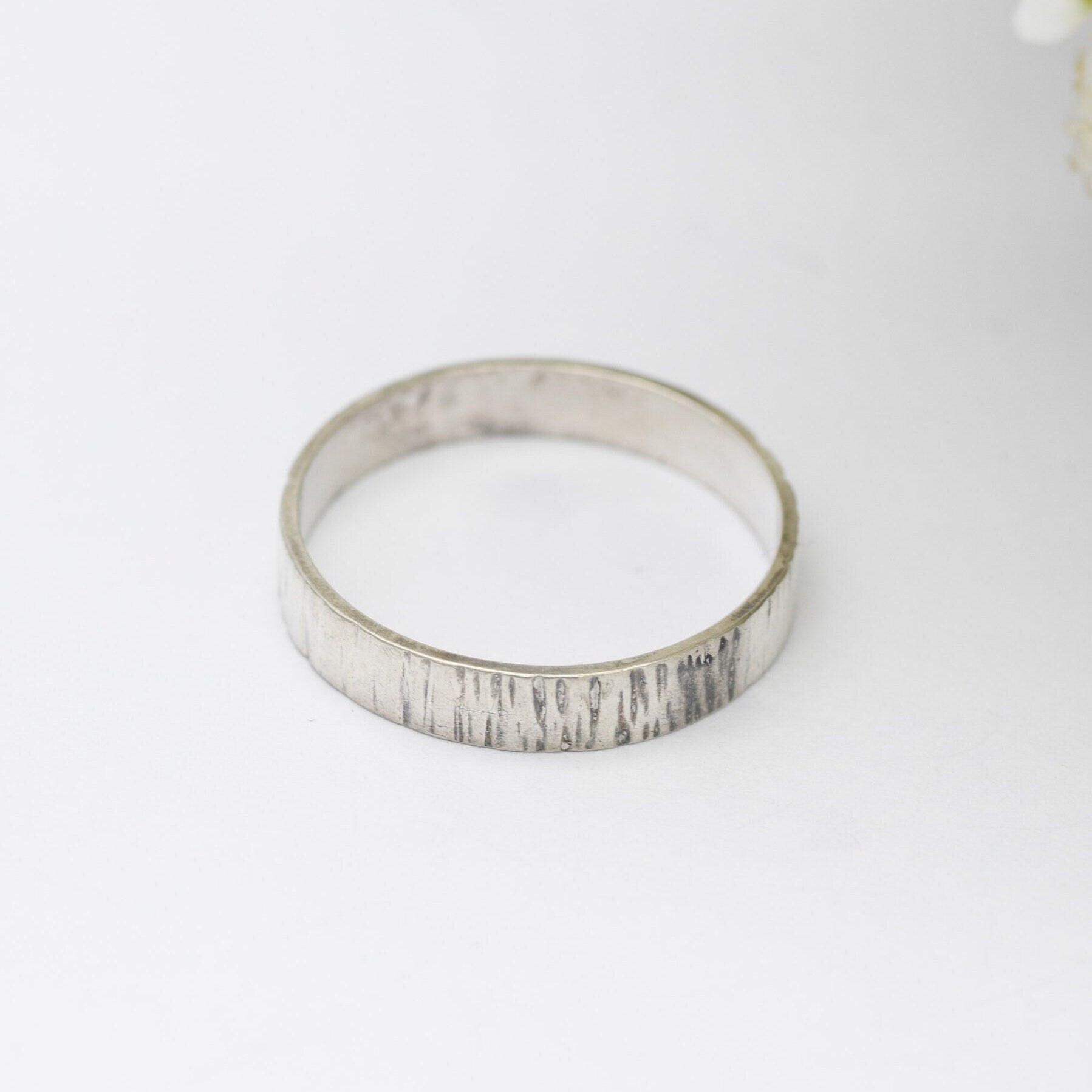 Vintage Sterling Silver Bark Textured Band Ring 1970 - Minimalist Mid-Century | UK Size - Q | US Size - 8 1/4