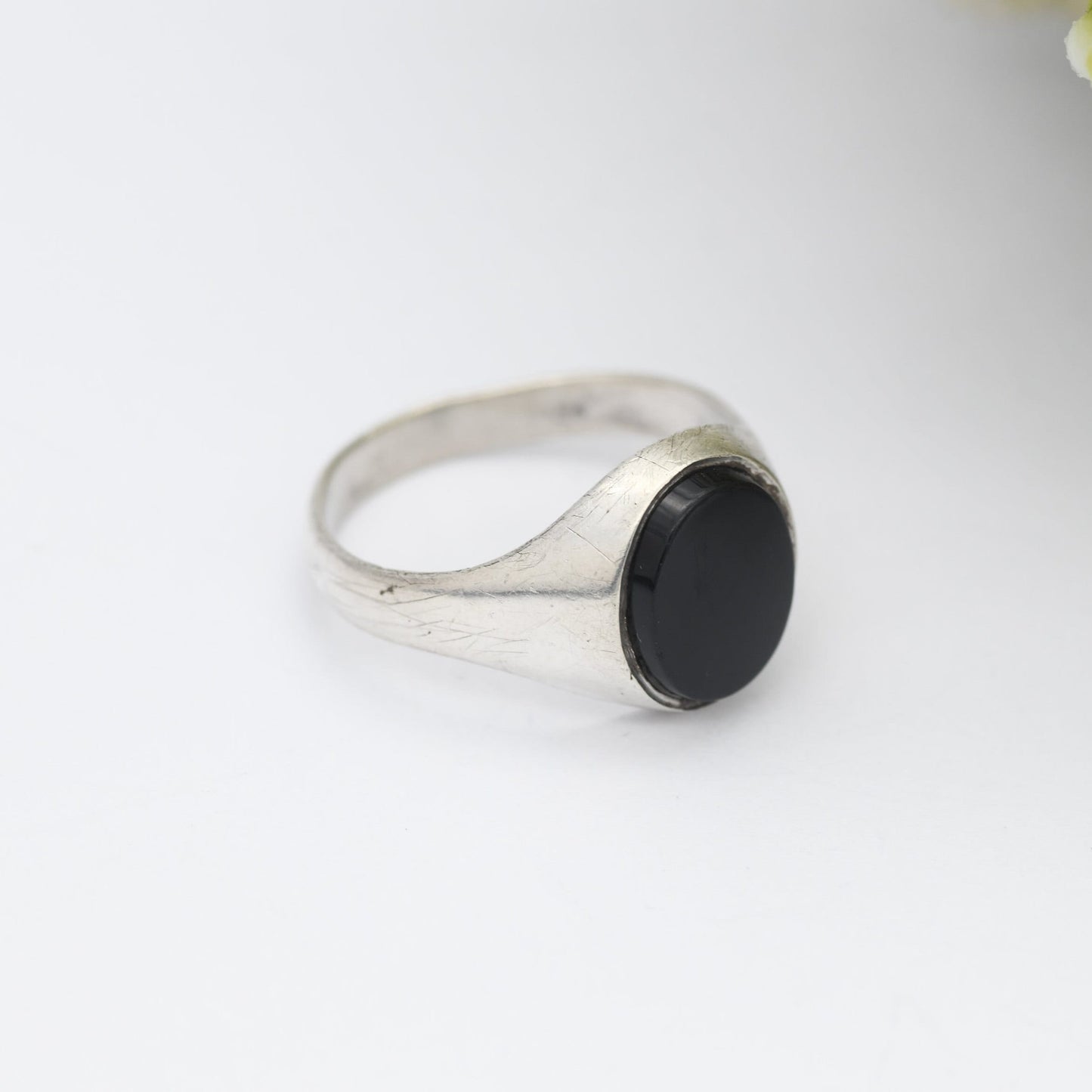 Vintage Sterling Silver Onyx Signet Ring - Chunky Large Unisex Jewellery | UK Size - U 1/2 / US Size - 10 1/4