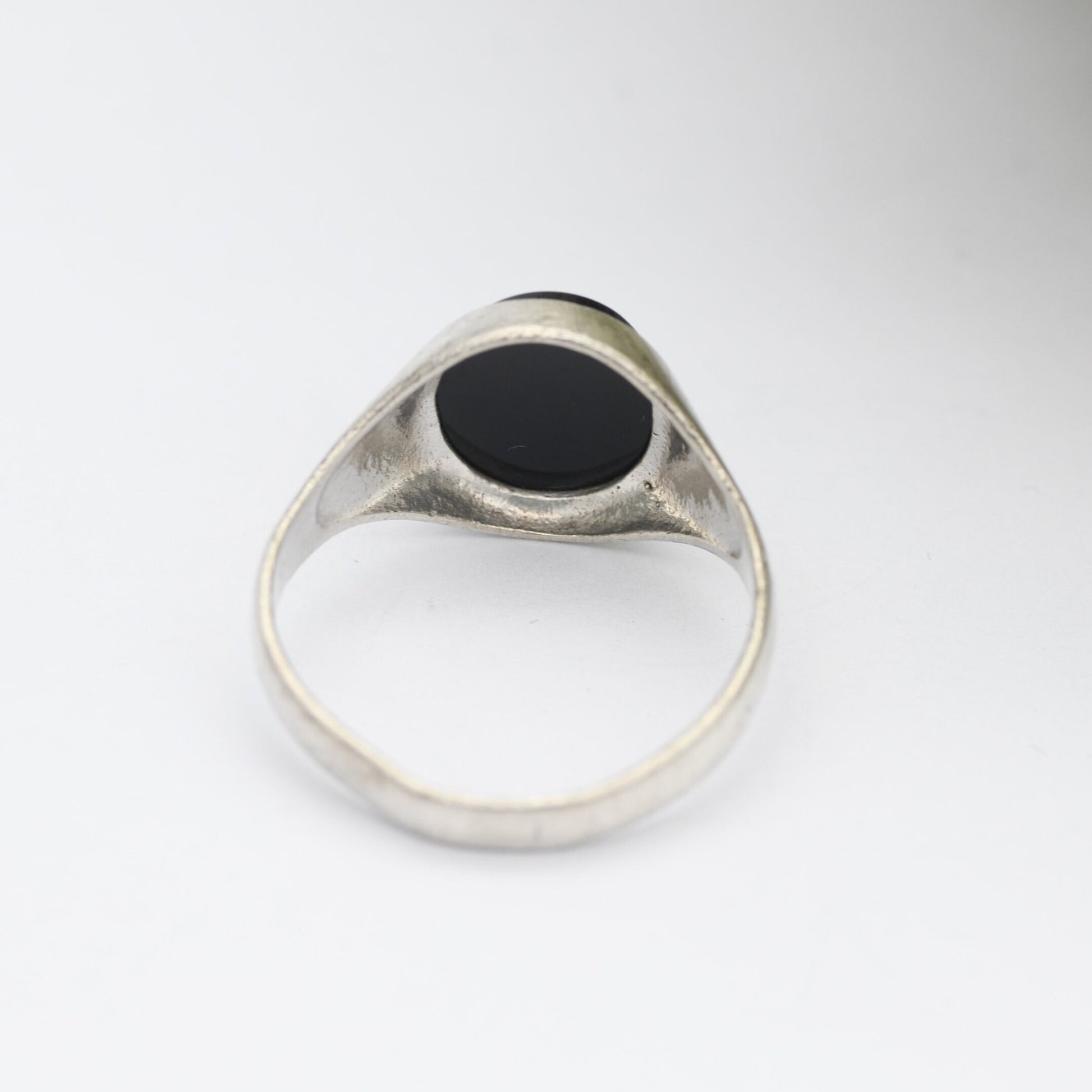 Vintage Sterling Silver Onyx Signet Ring - Chunky Large Unisex Jewellery | UK Size - U 1/2 / US Size - 10 1/4