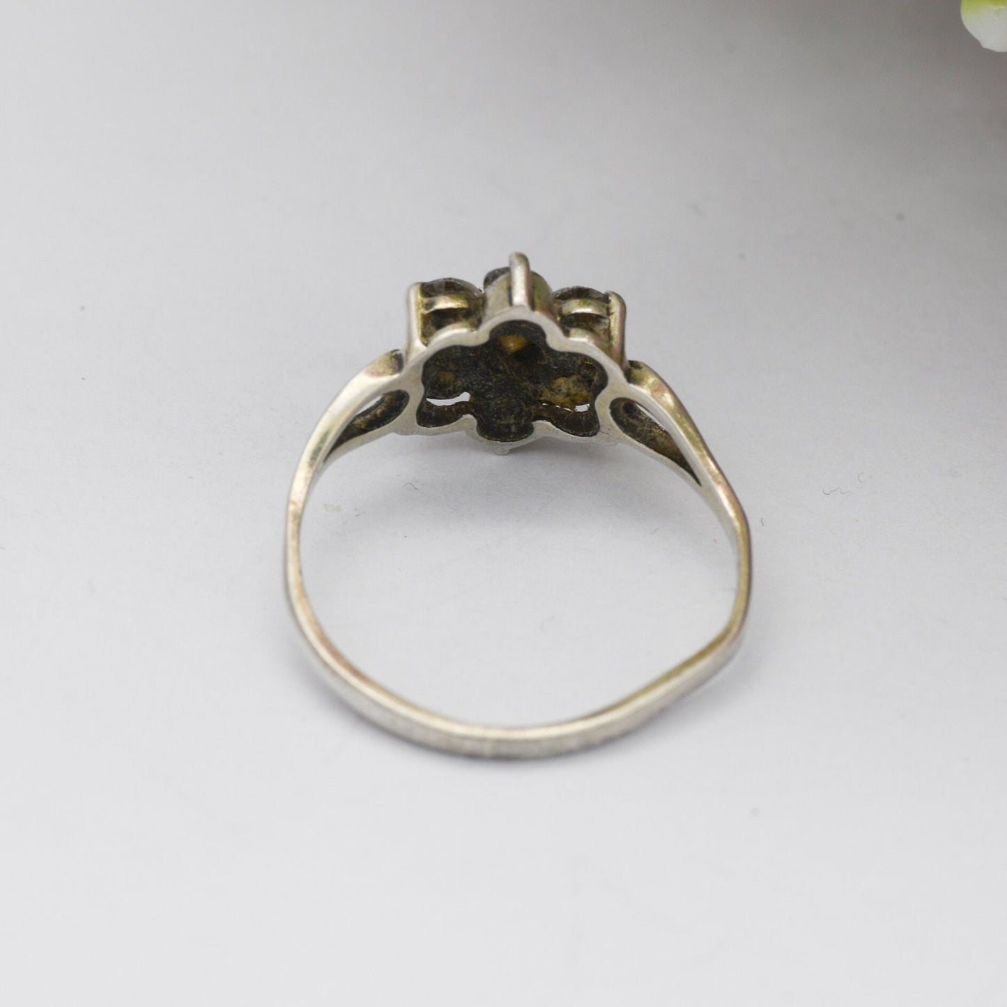 Vintage Sterling Silver Cluster Flower Ring - Statement Clear Stone Cocktail Ring | CZ | UK Size - O 1/2 | US Size - 7 1/2