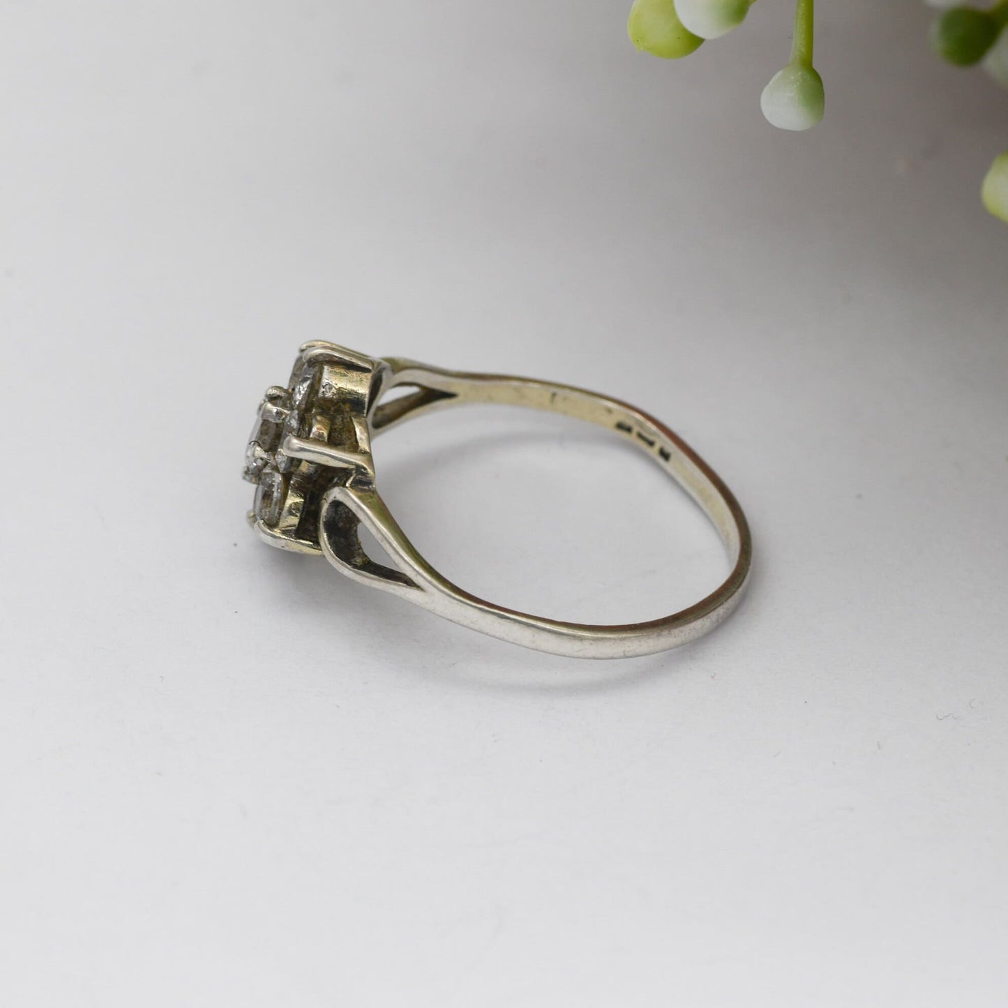 Vintage Sterling Silver Cluster Flower Ring - Statement Clear Stone Cocktail Ring | CZ | UK Size - O 1/2 | US Size - 7 1/2