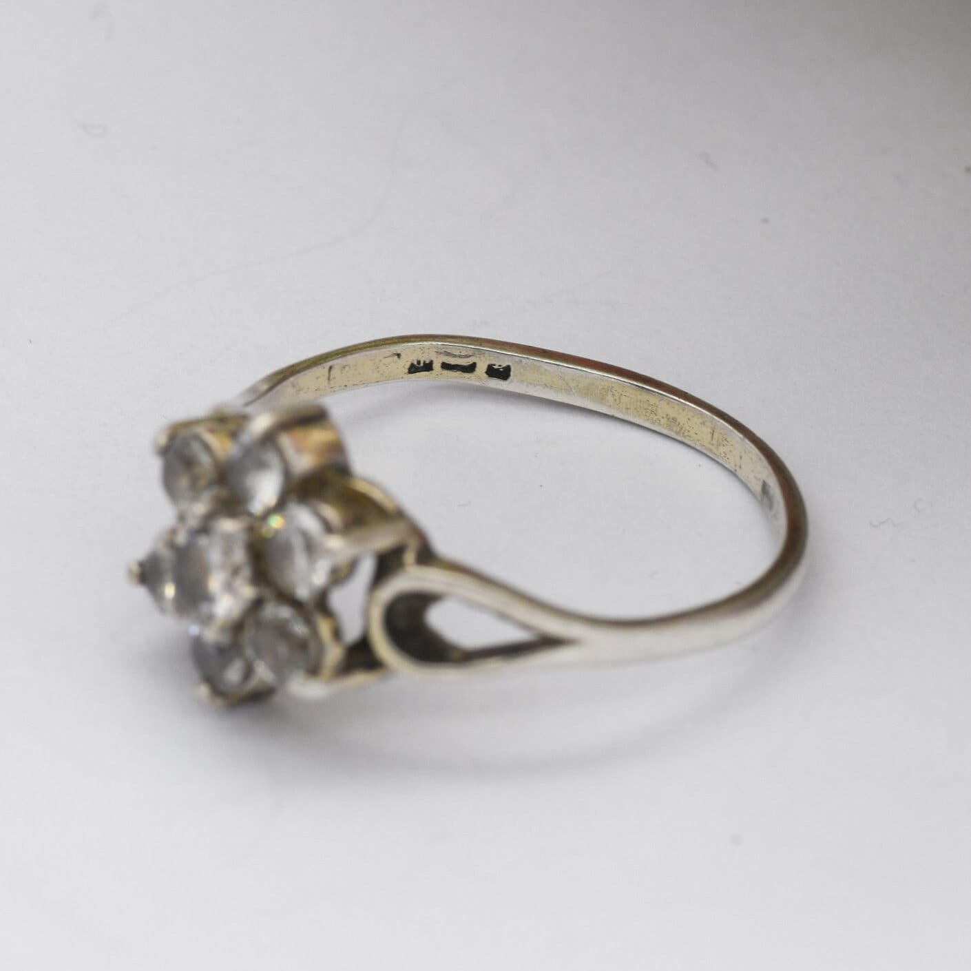 Vintage Sterling Silver Cluster Flower Ring - Statement Clear Stone Cocktail Ring | CZ | UK Size - O 1/2 | US Size - 7 1/2