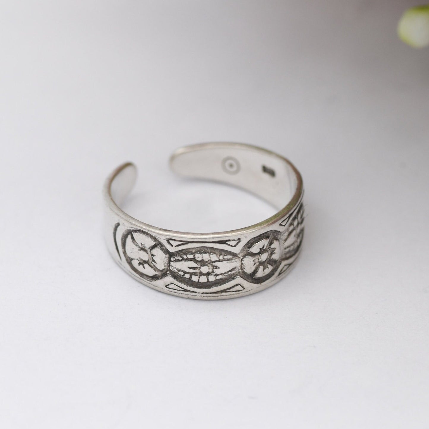 Vintage Sterling Silver Open Band Flower Ring - Adjustable Toe Midi Ring | UK Size - J 1/2 | US Size - 5