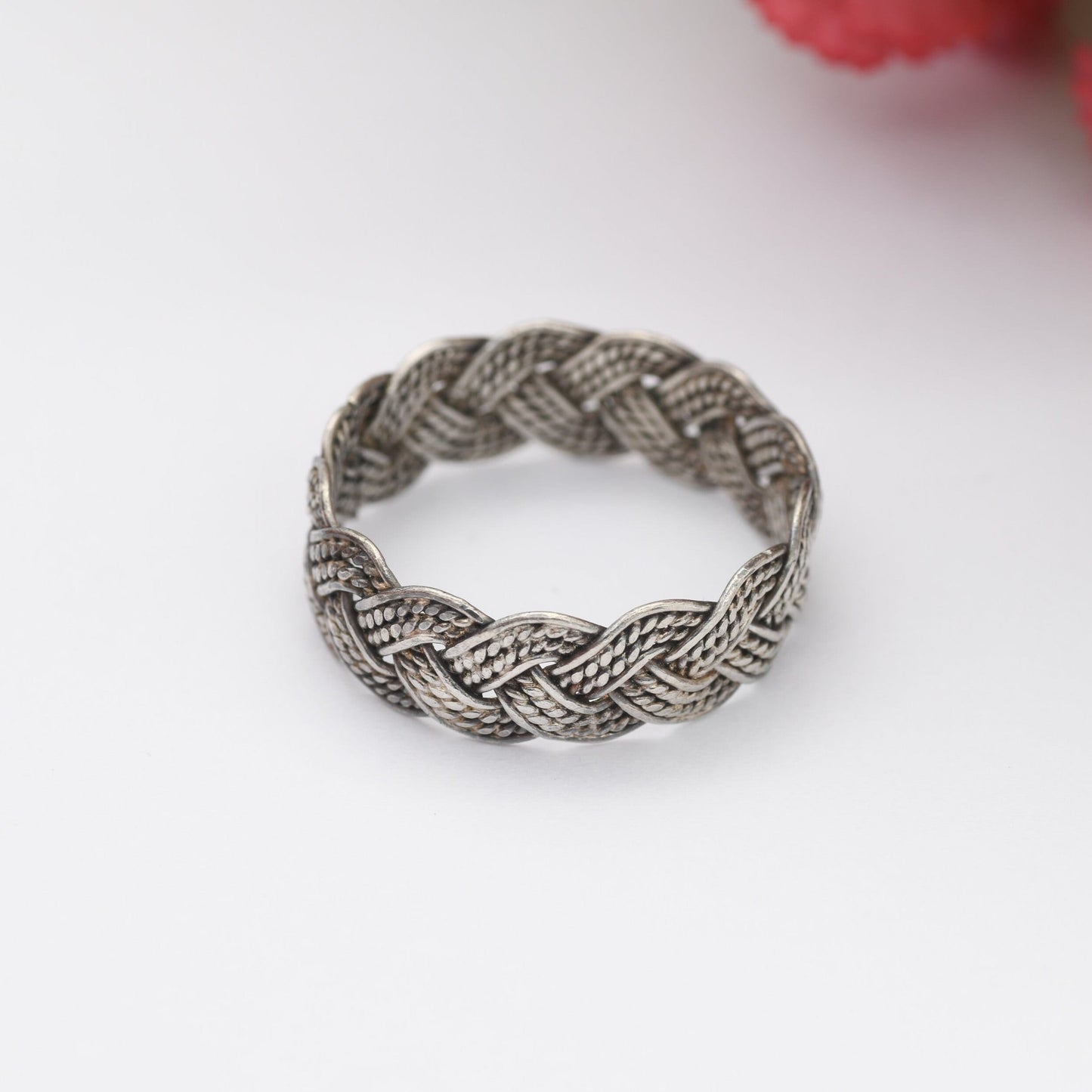 Vintage Silver Rope Twist Band Ring - Knotted Criss-Cross | Textured Chunky Statement | Unisex | UK Size - P 1/2 | US Size - 7 3/4