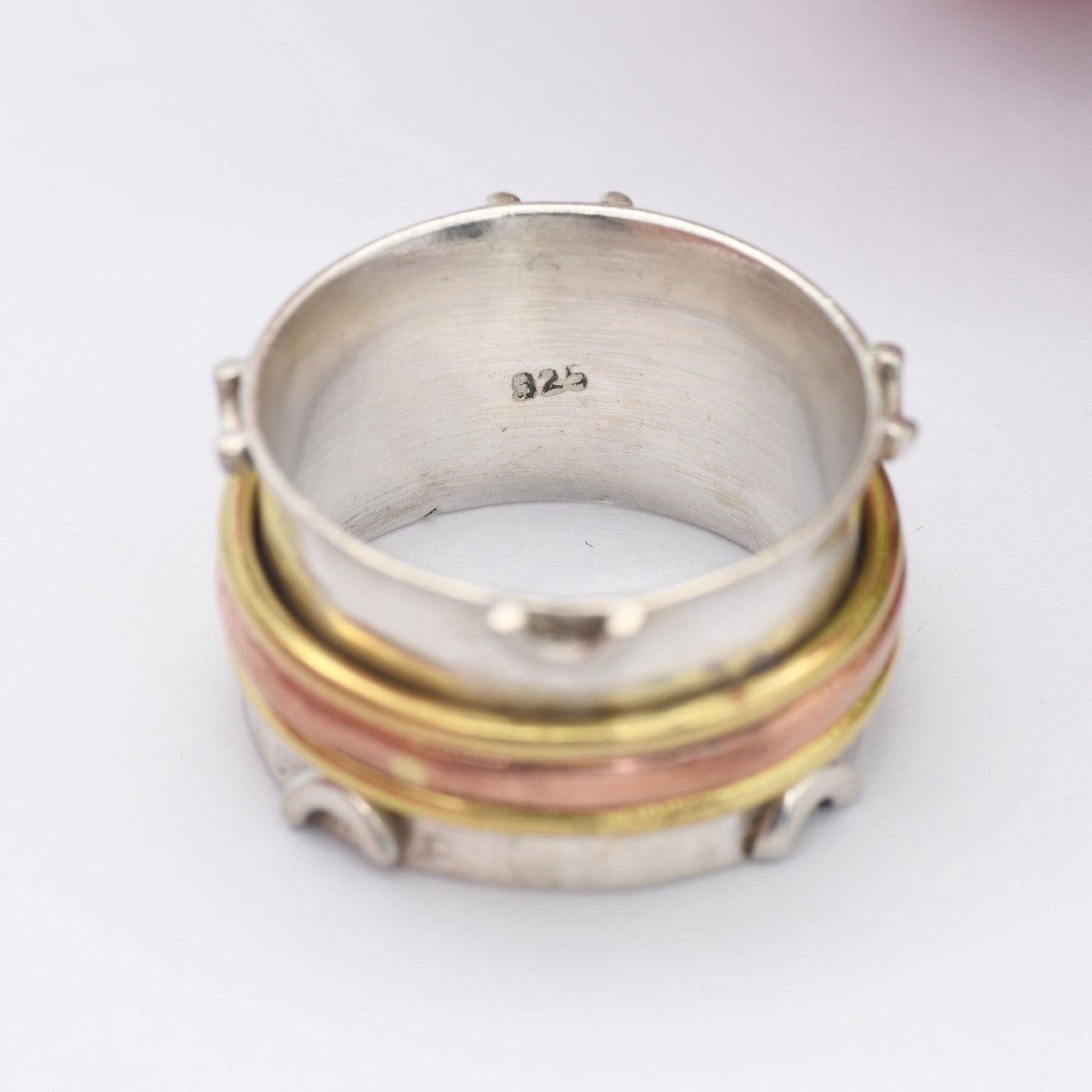 Vintage Sterling Silver Brass Copper Spinner Fidget Ring - Chunky Studio Design Band | UK Size - Q 1/2 | US Size - 8 1/4