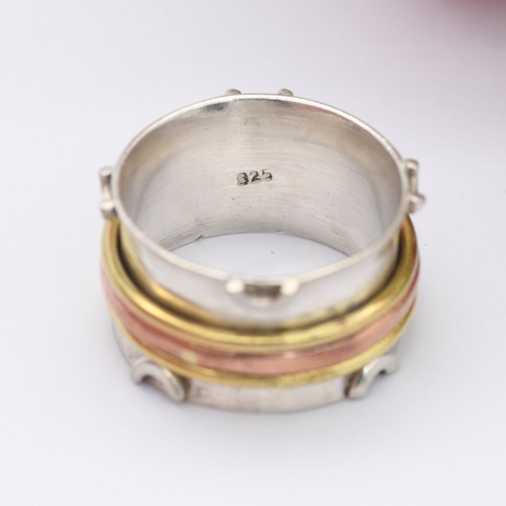 Vintage Sterling Silver Brass Copper Spinner Fidget Ring - Chunky Studio Design Band | UK Size - Q 1/2 | US Size - 8 1/4