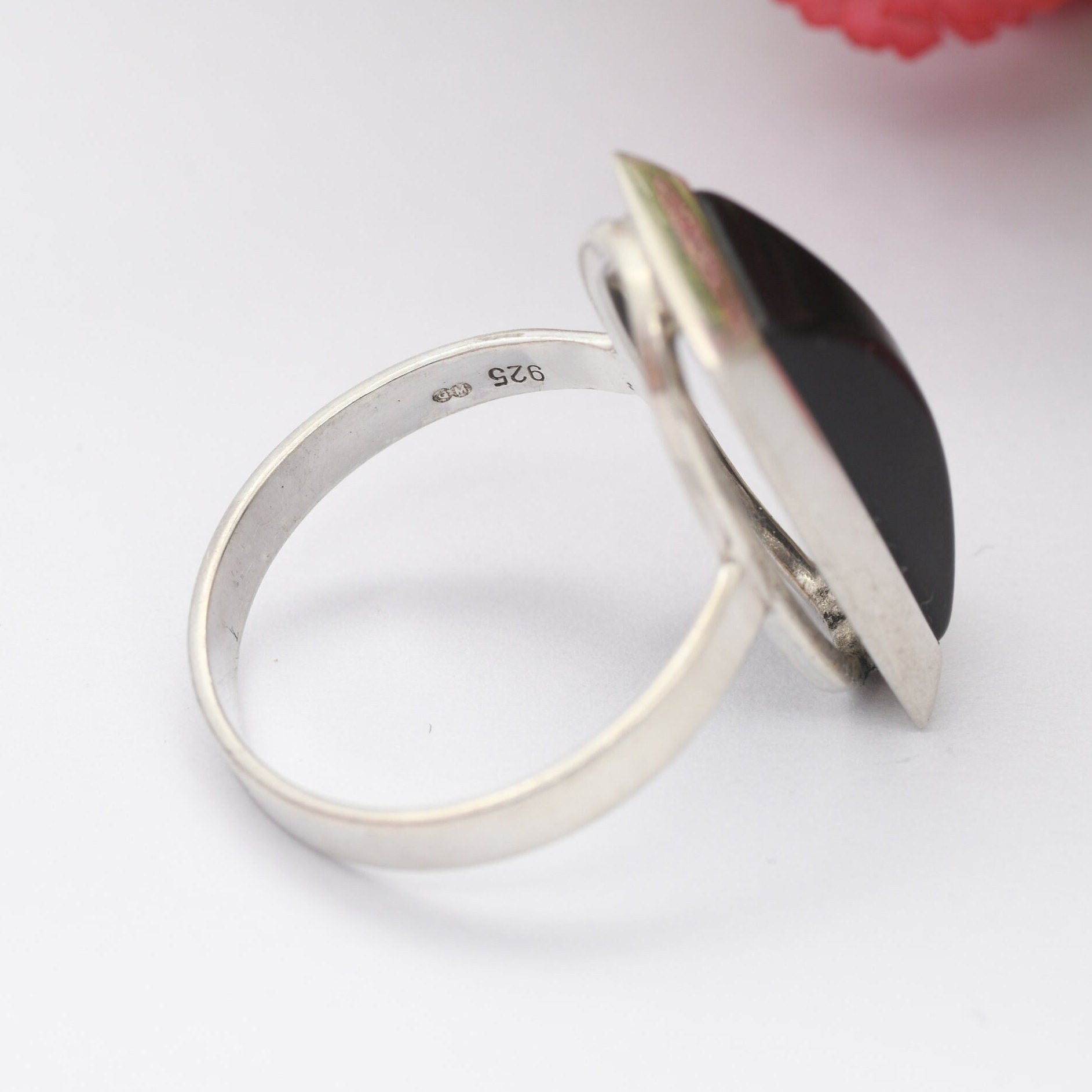 Vintage Sterling Silver Onyx Statement Ring - Chunky Cocktail | Black Rectangle Stone | UK Size - N | US Size - 6 3/4