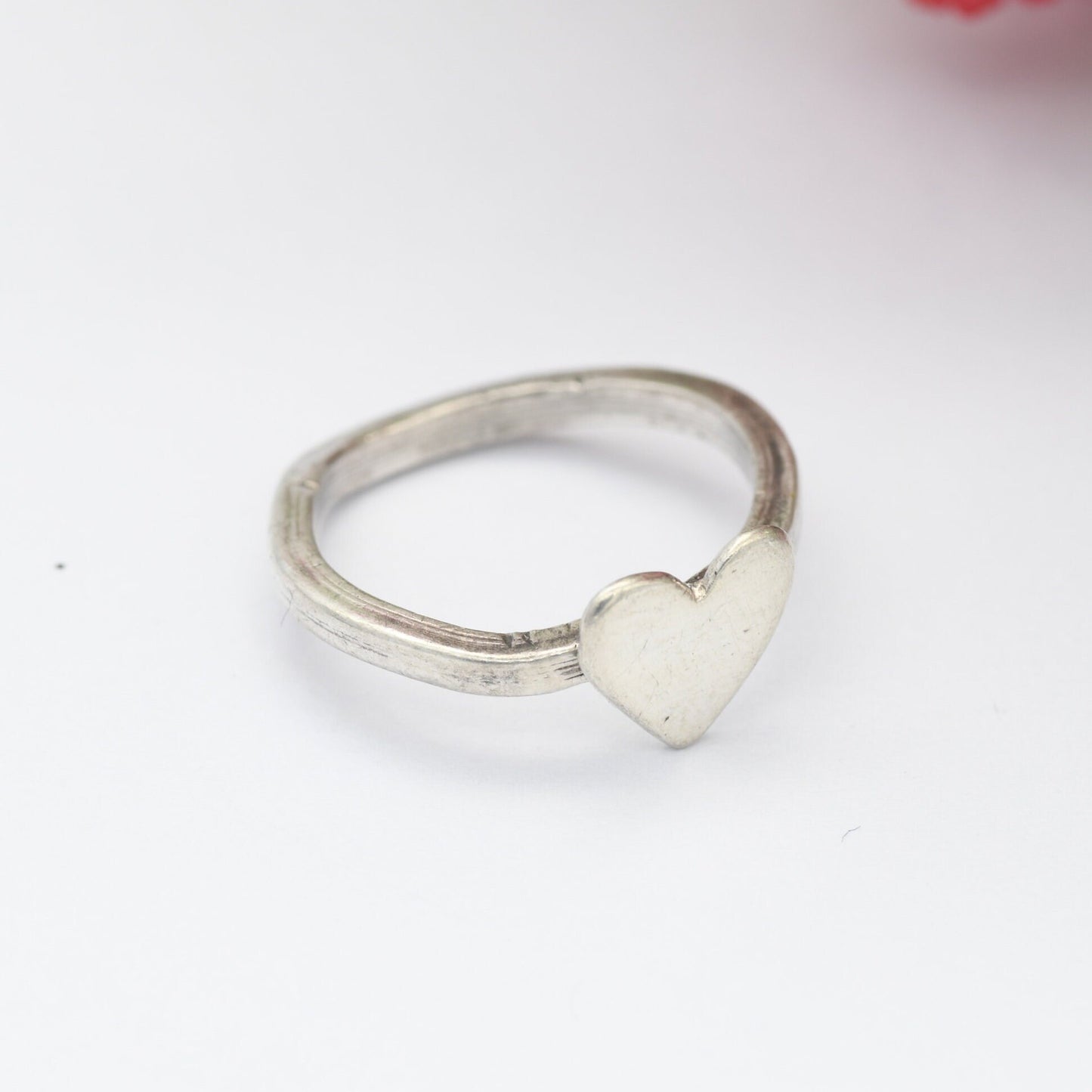 Vintage Silver Heart Ring - Studio Handmade | Small Pinkie Ring | UK Size - F | US Size - 2 3/4