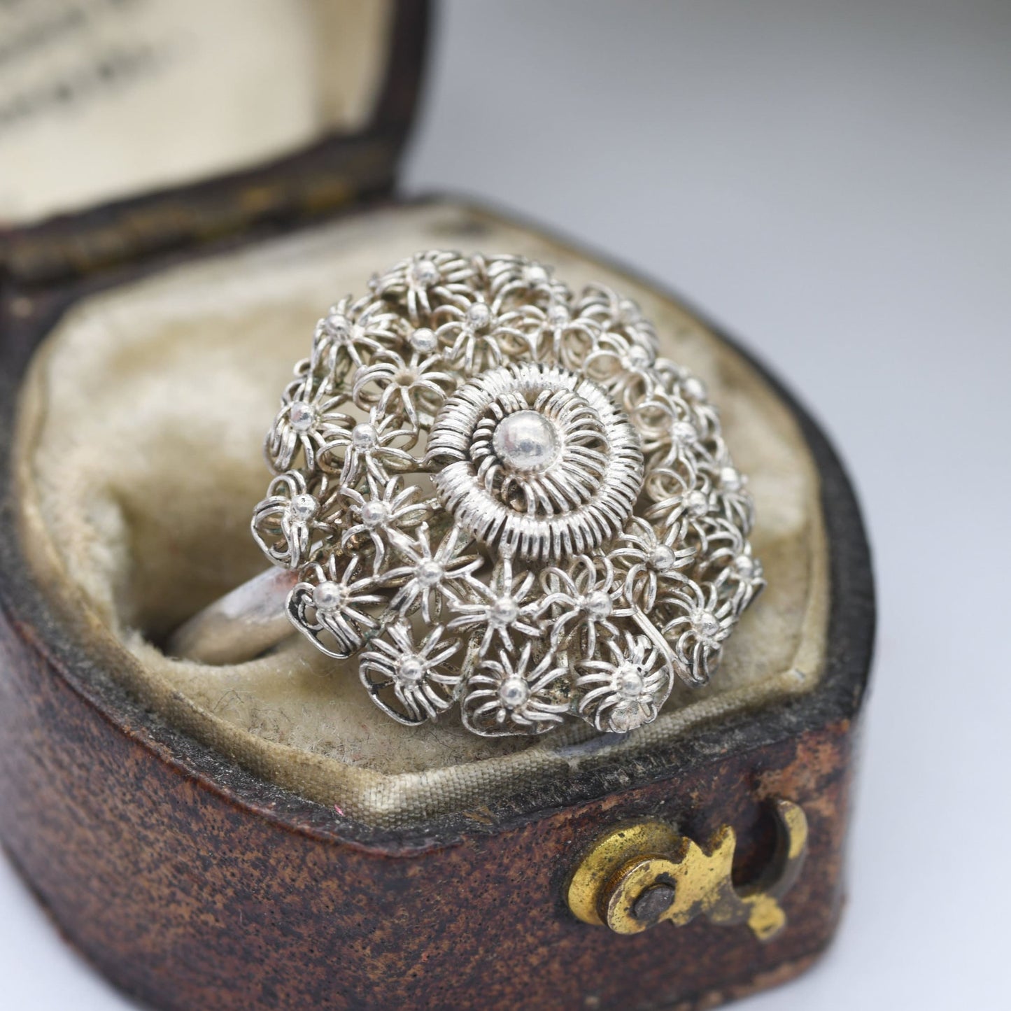 Vintage Silver Wirework Flower Ring - Adjustable Band Size | UK Size - Q | US Size - 8
