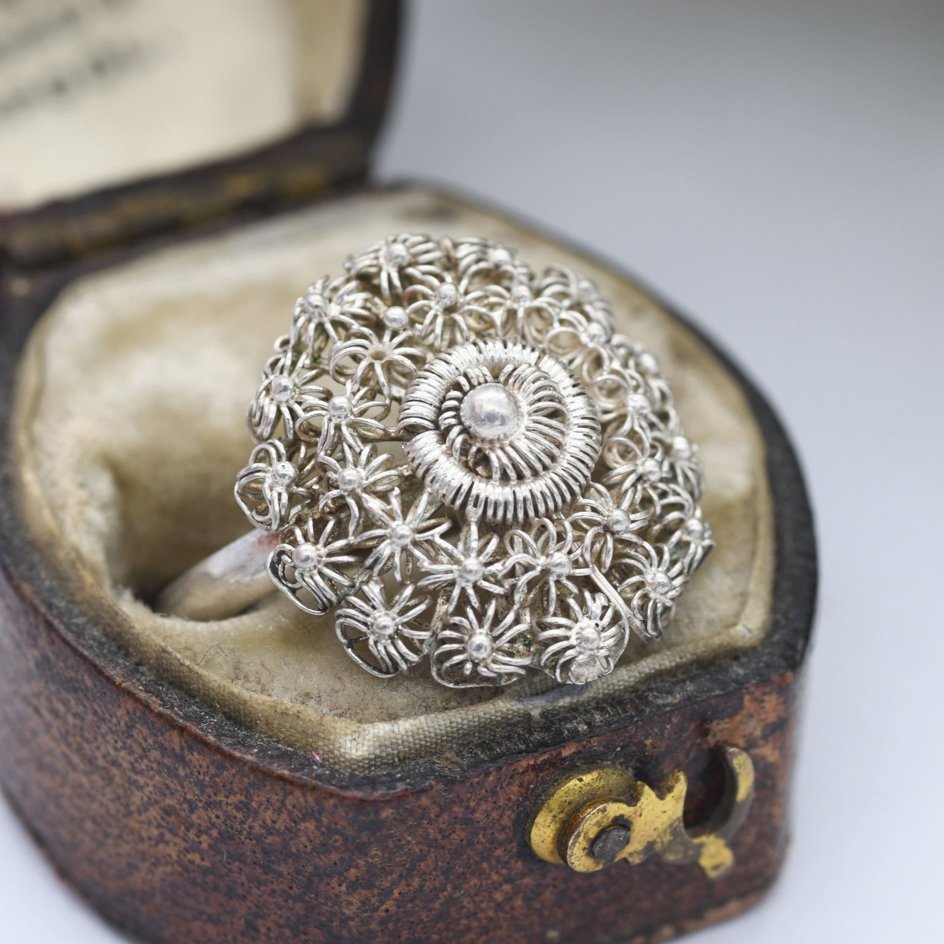Vintage Silver Wirework Flower Ring - Adjustable Band Size | UK Size - Q | US Size - 8