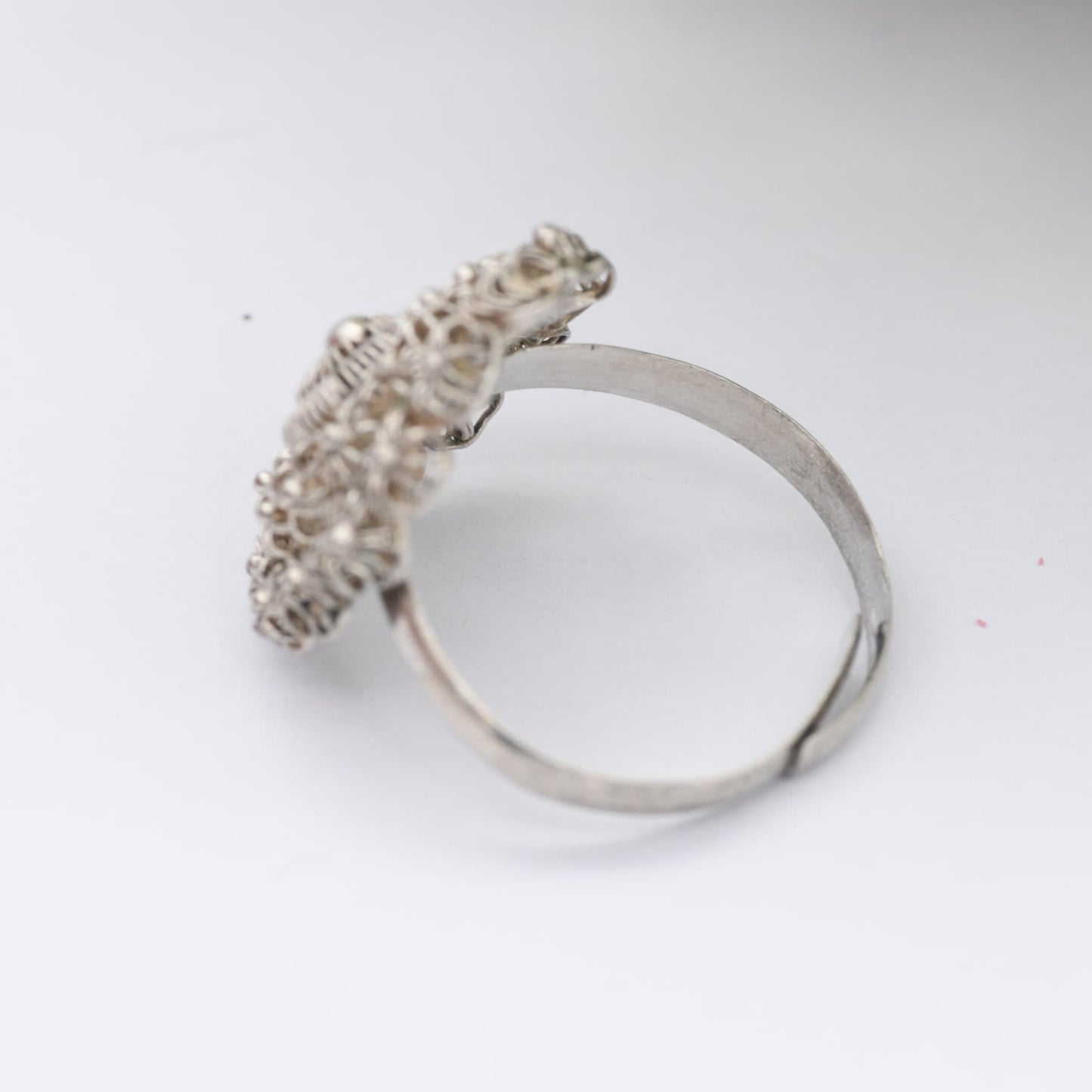 Vintage Silver Wirework Flower Ring - Adjustable Band Size | UK Size - Q | US Size - 8