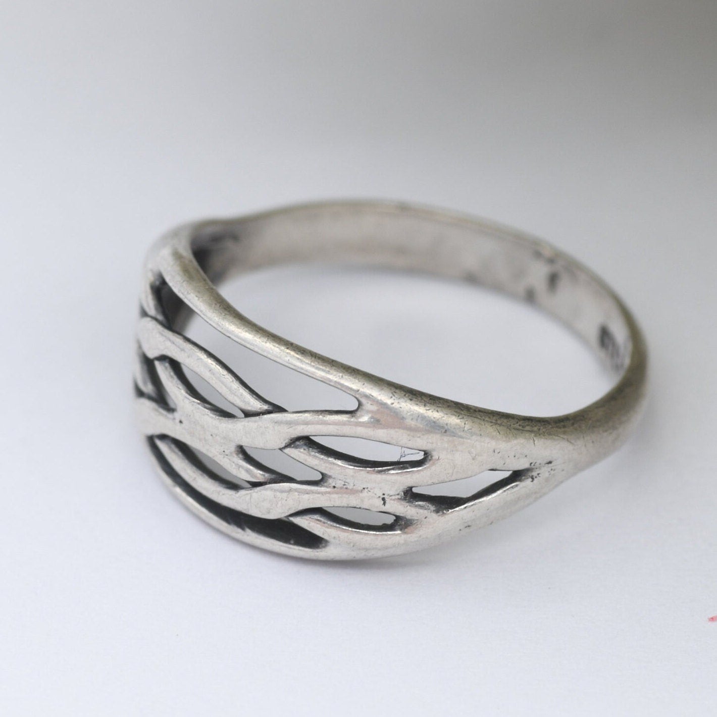 Vintage Sterling Silver Woven Band Ring - Knotted Band Minimalist Ring | Unisex Design | UK Size - J 1/2 | US Size - 5